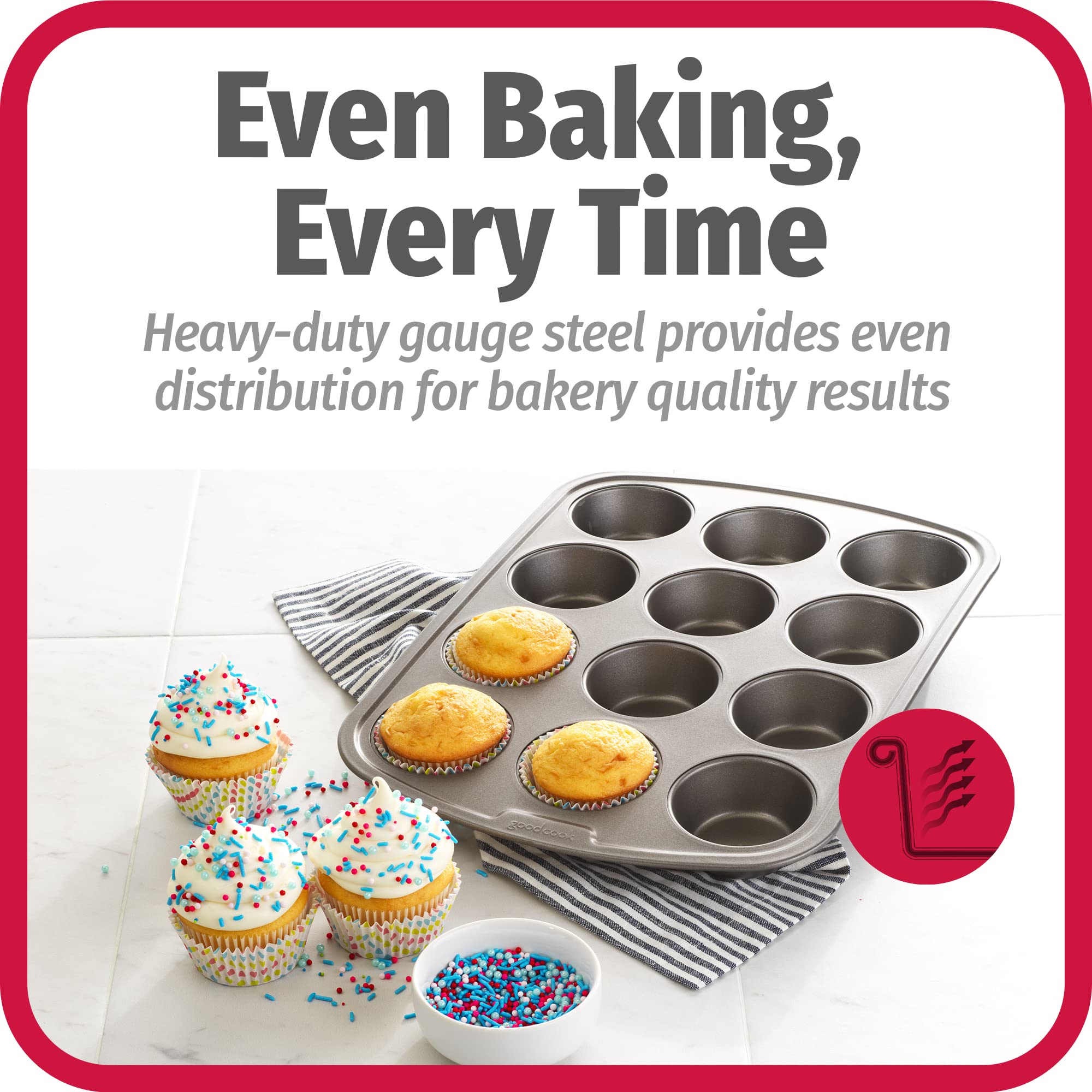 Goodcook Nonstick Steel 12-Cup Muffin Pan, Gray, Set Of 2 (42042)