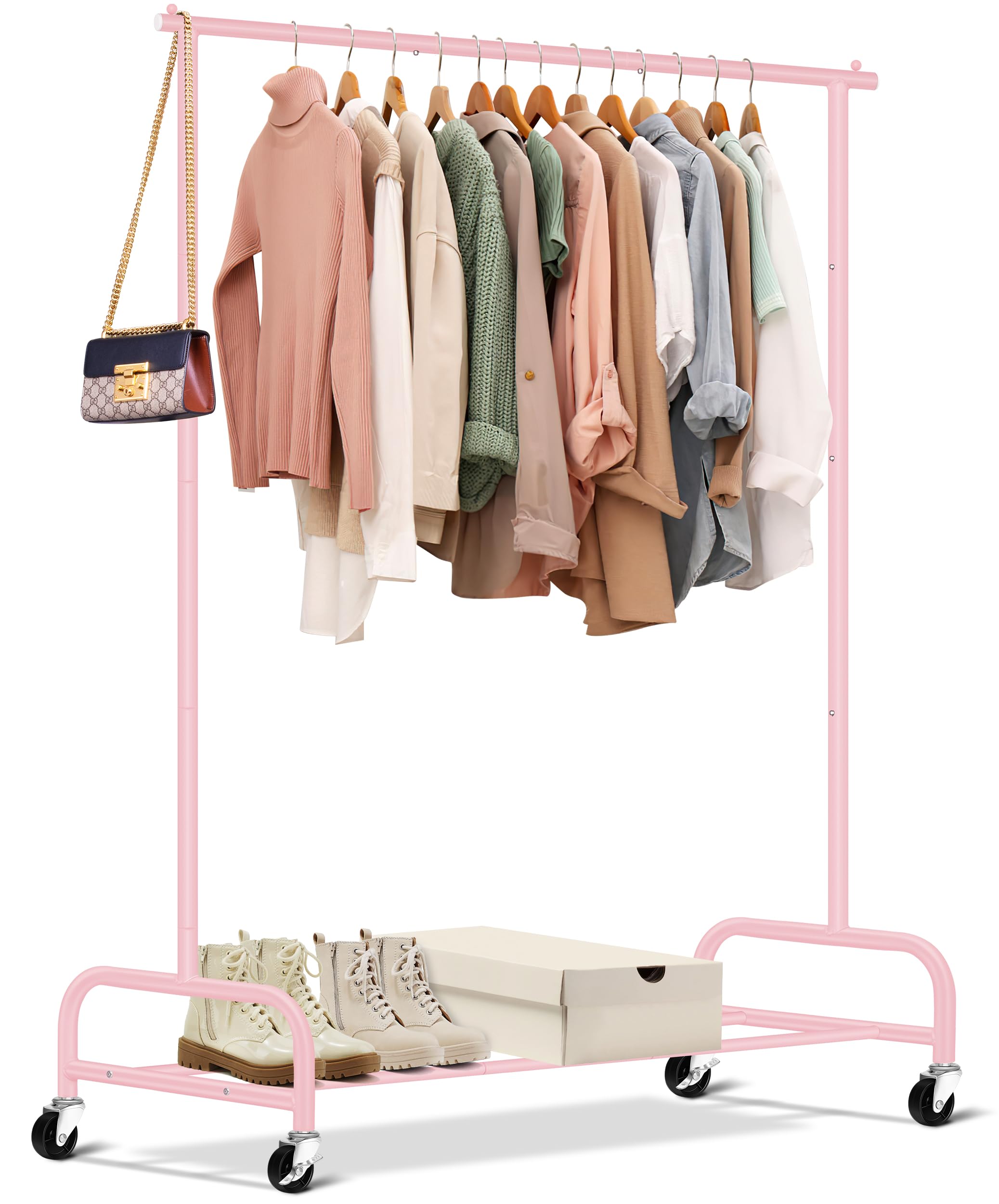 Sleeping Lamb Heavy Duty Clothing Racks For Hanging Clothes Rack, 43'' Wide Rolling Garment Rack Metal Clothing Hanger Rack With