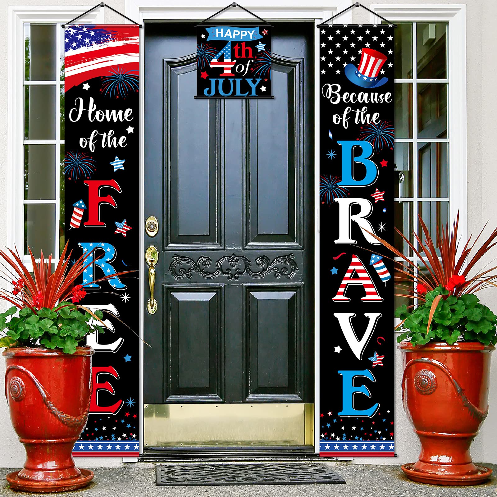 3 Pieces 4Th Of July Decoration Independence Day Patriotic Banner Flag Home Of The Free And Because Of The Brave Veterans Day Ha