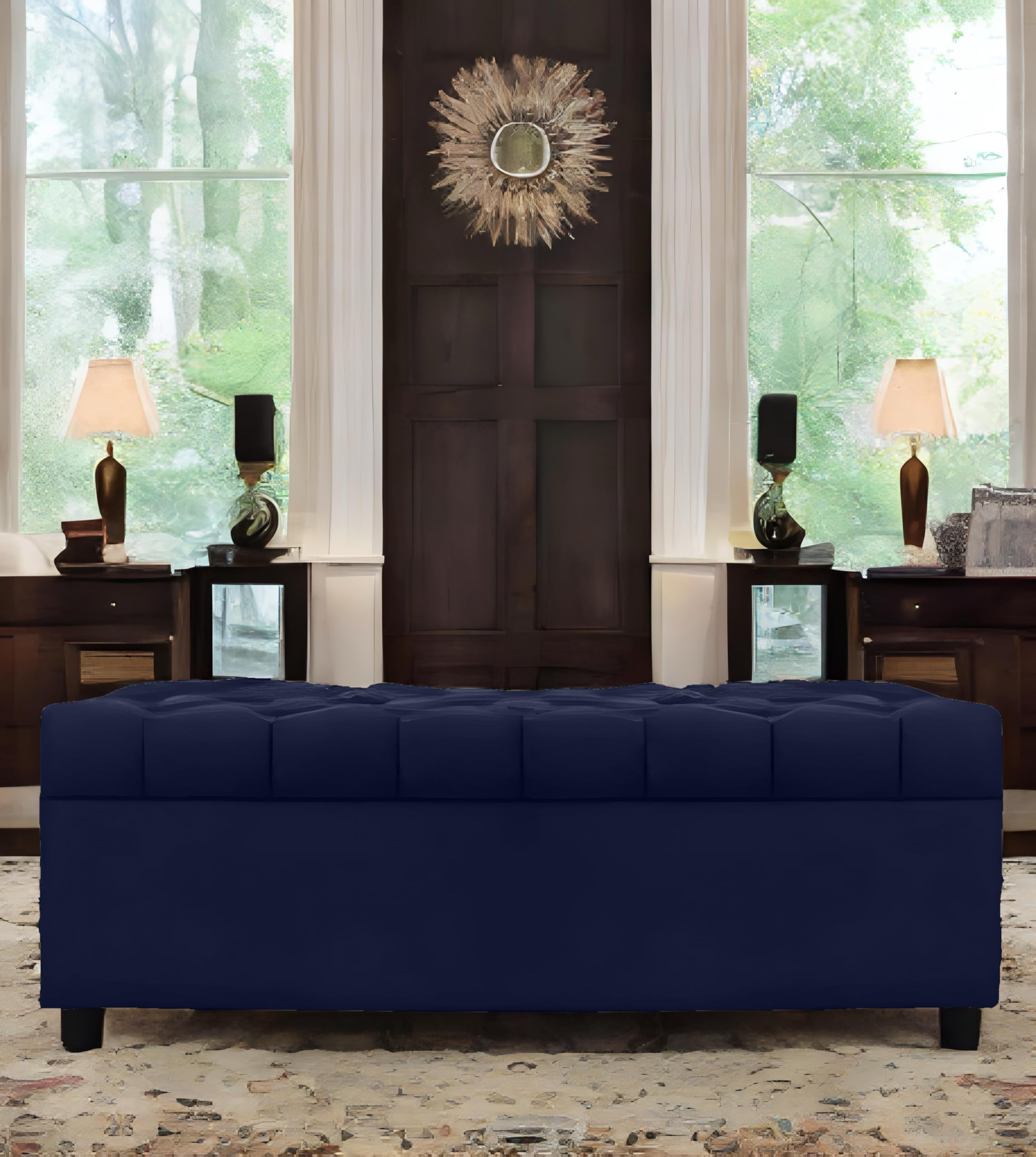 Amata Eagle Solid Wood 2 Seater Ottoman/Pouffe Royal Blue Suede Velvet Perfect For Home Living Office Room And Guests (02 Royal 