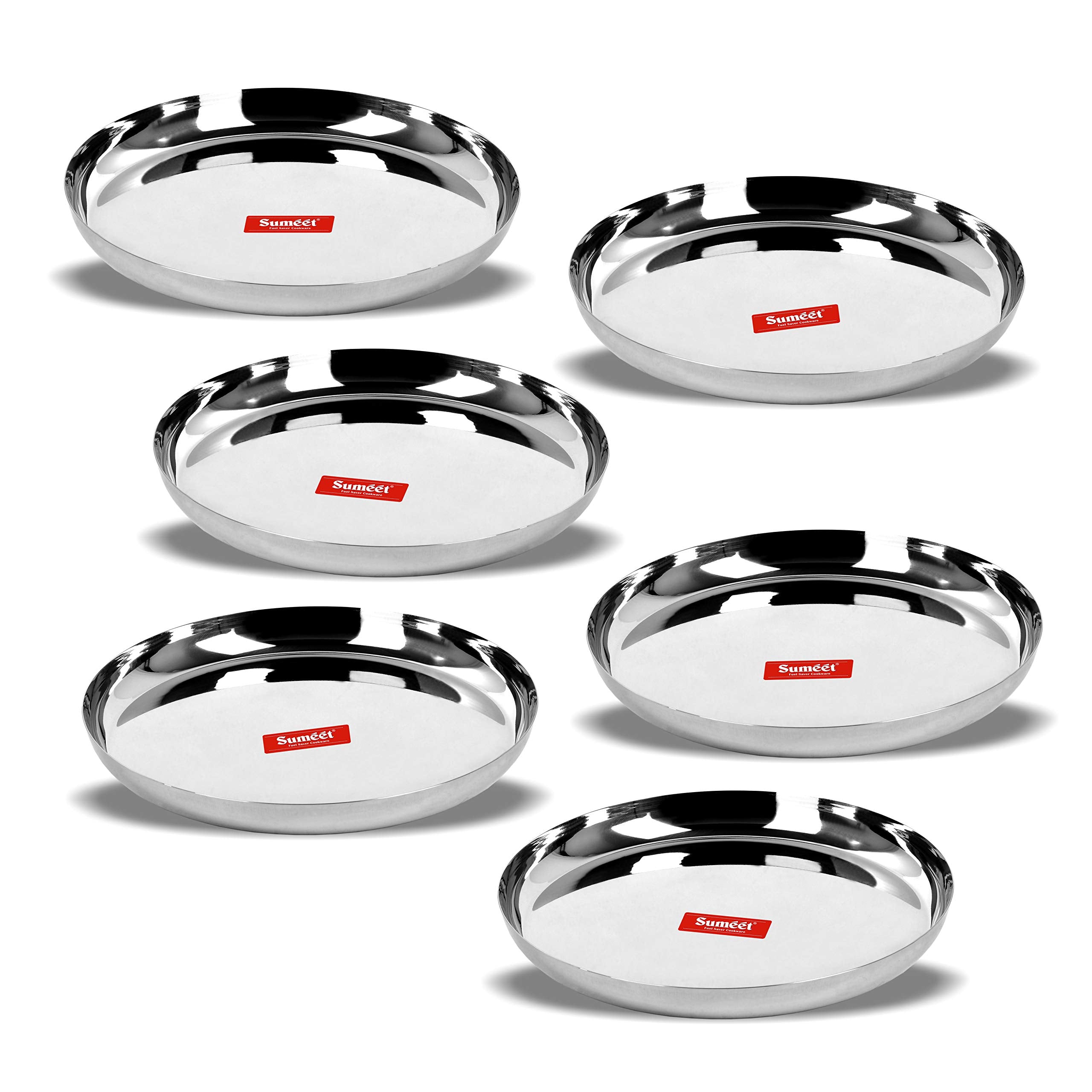 Sumeet Stainless Steel Plates - Set Of 6  Silver