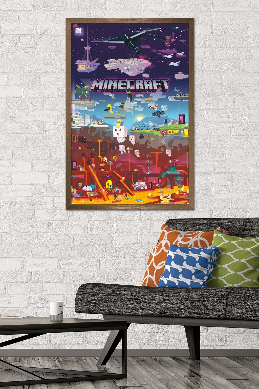 Trends International Minecraft - World Beyond Wall Poster, 22.375'' X 34'', Bronze Framed Version