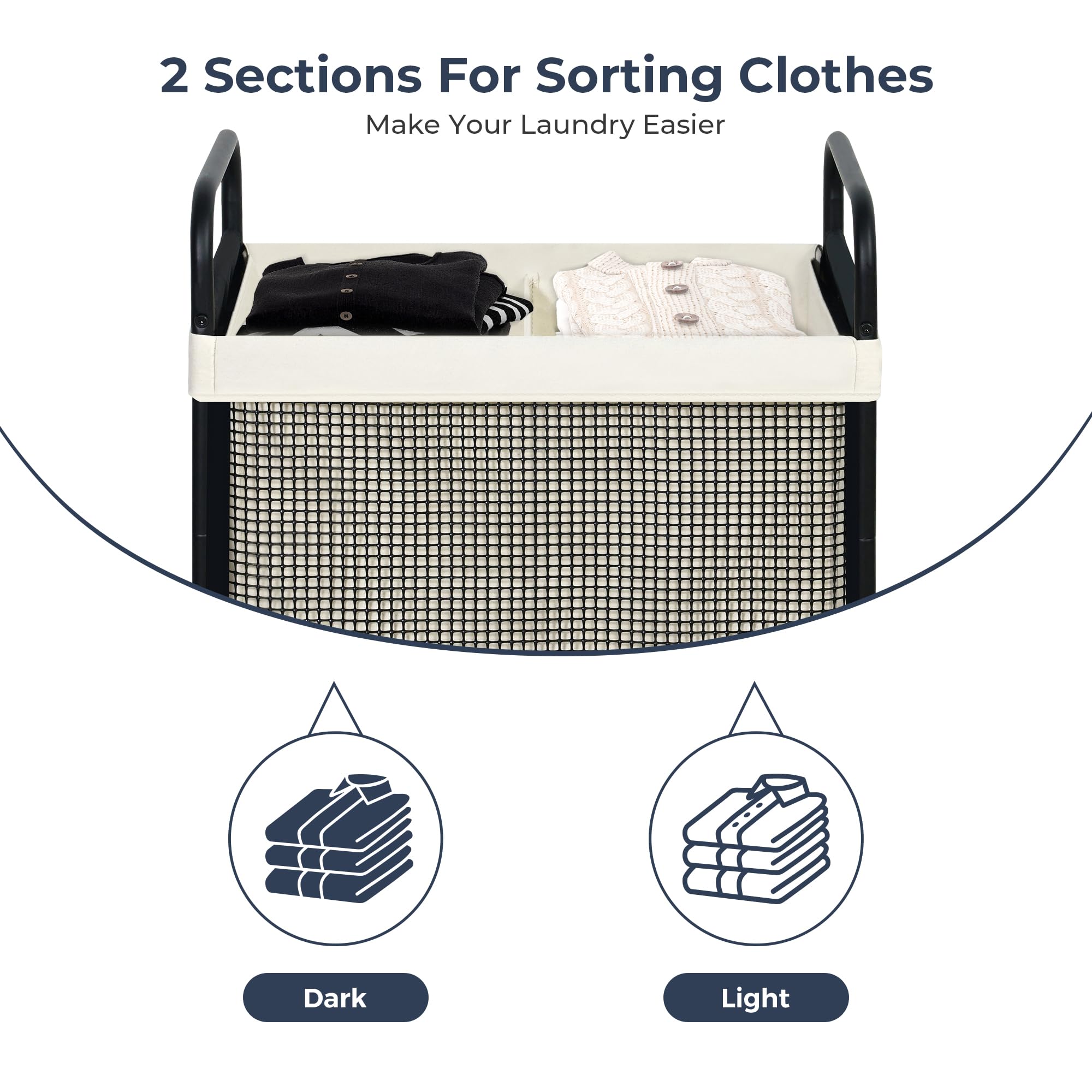 Sto Sto Laundry Hamper 2 Section, 100L Rolling Laundry Sorter Cart With Removable And Washable Liner Bag, Rolling Clothes Hamper