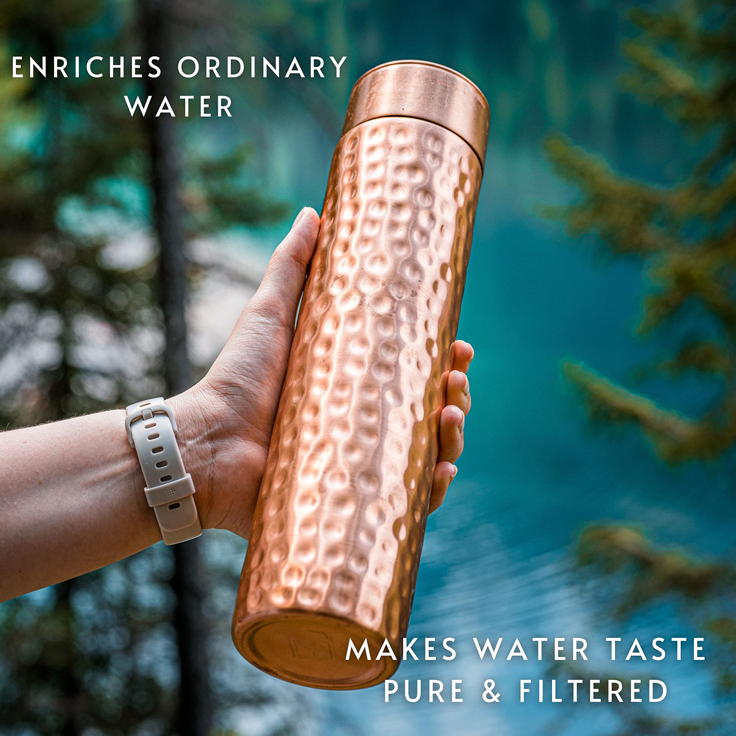 Kosdeg Copper Water Bottle - Handcrafted 34oz Ayurvedic Pure Copper - Vintage Modern Design - Drink More Water, Enjoy Health Benefits