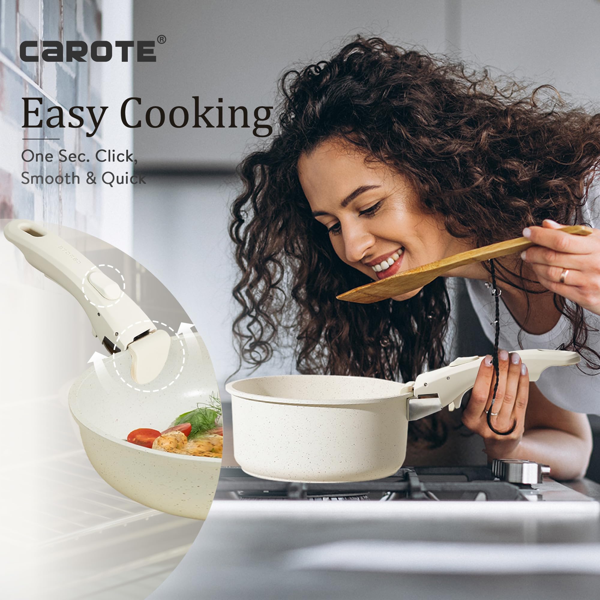 CAROTE 11pcs Pots and Pans Set Non Stick, Cookware Sets Detachable Handle, Induction RV Kitchen Set Removable Handle, Oven Safe,