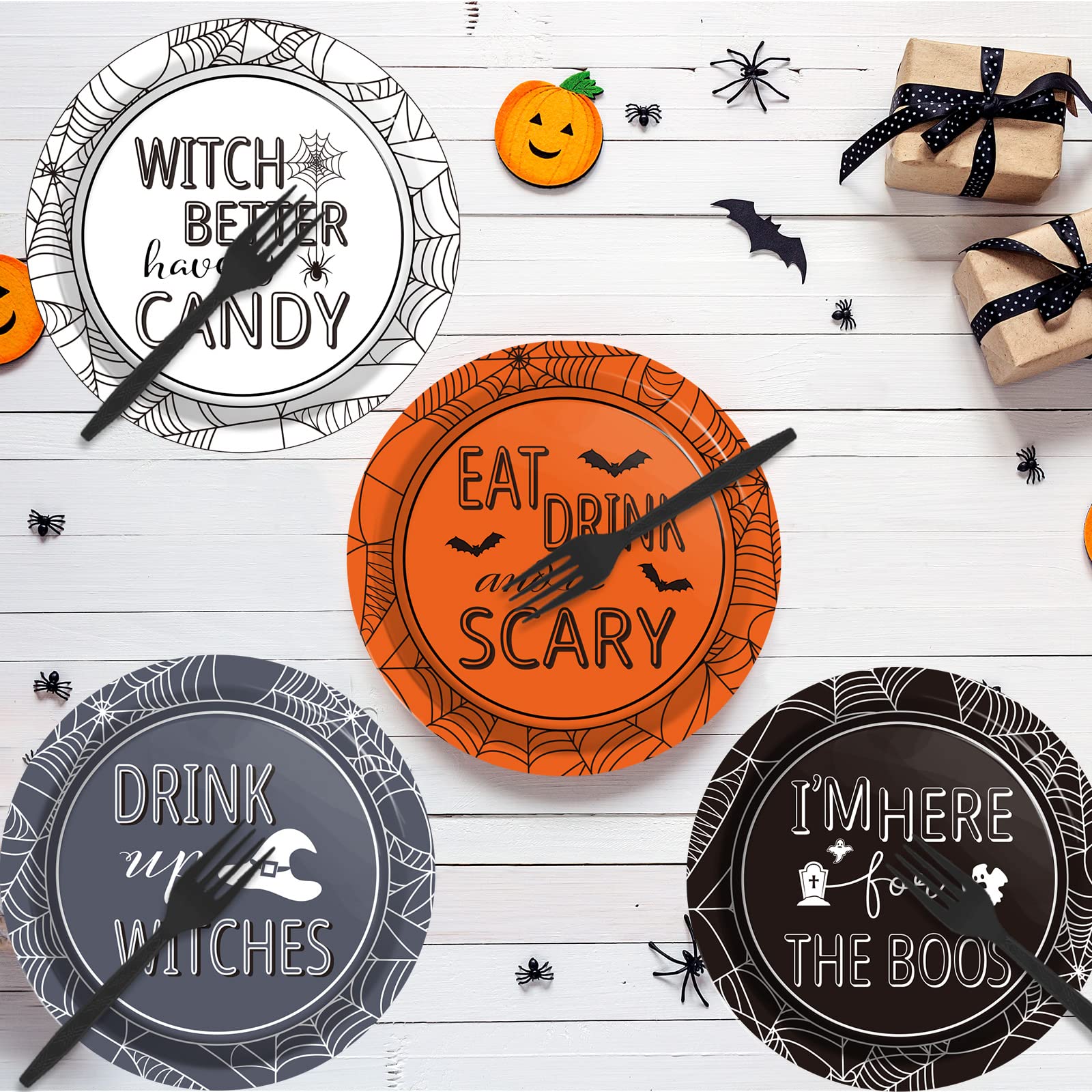 Halloween Party Paper Plates Supplies 7'' Disposable Witch Party Dessert Plates Tableware Set Decorations For Birthday Funny Hal
