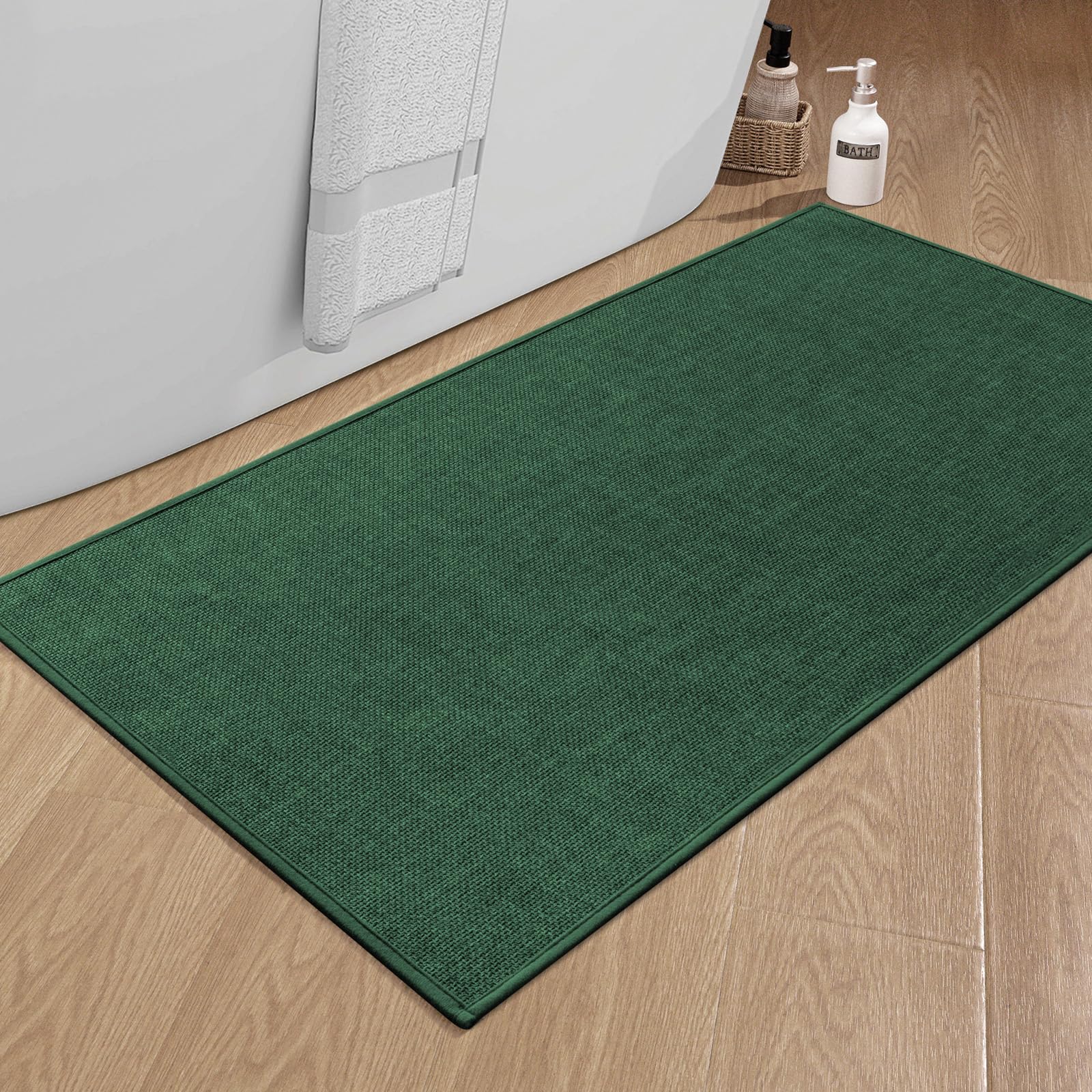 Chakme Bathroom Rugs Mat 47X25, Ultra Thin Non Slip Bath Mat Large Quick Dry Absorbent Bath Mat For Bathroom Floor, (Green, 47''