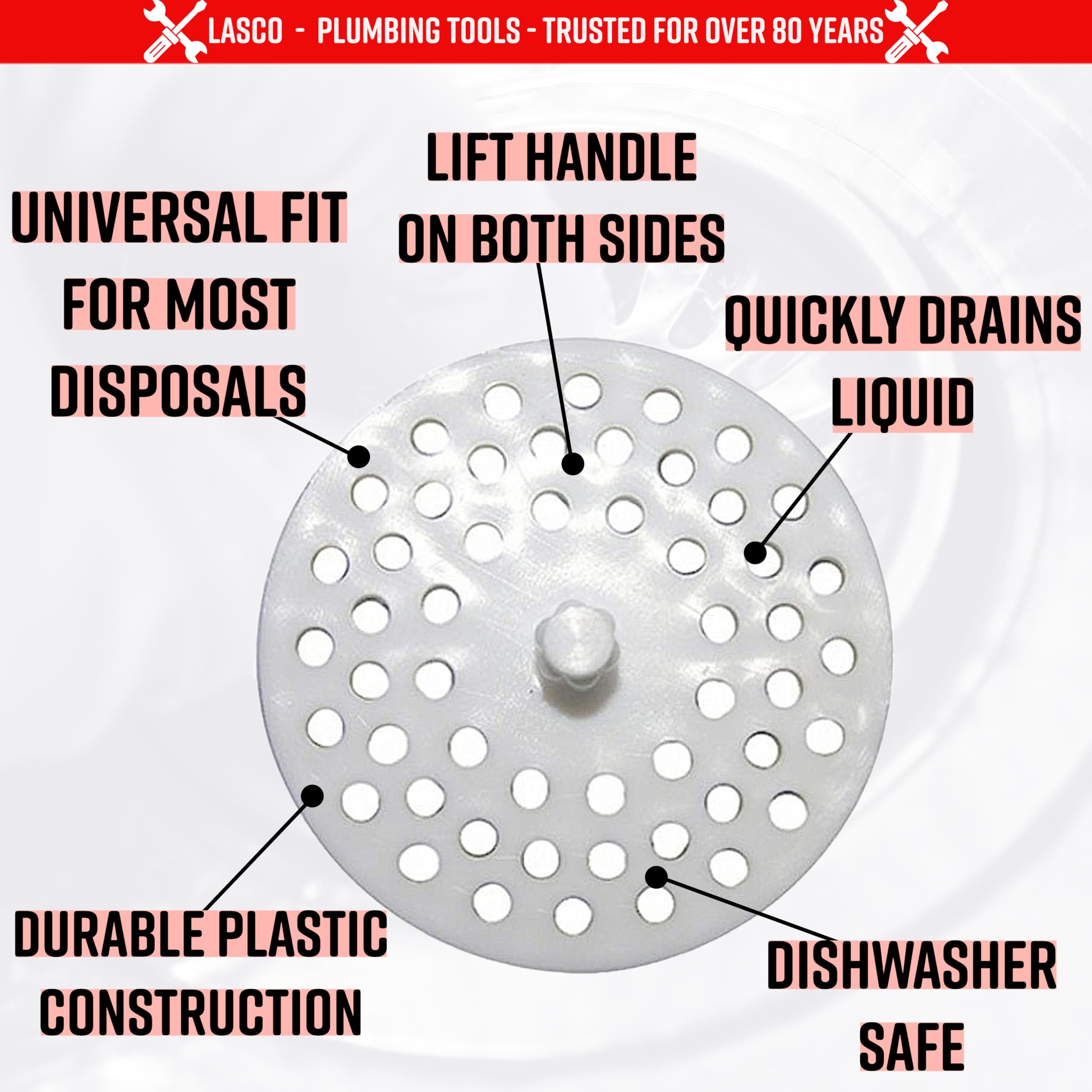 Lasco 02-4021 White Plastic Disposal Sink Strainer Fits Most