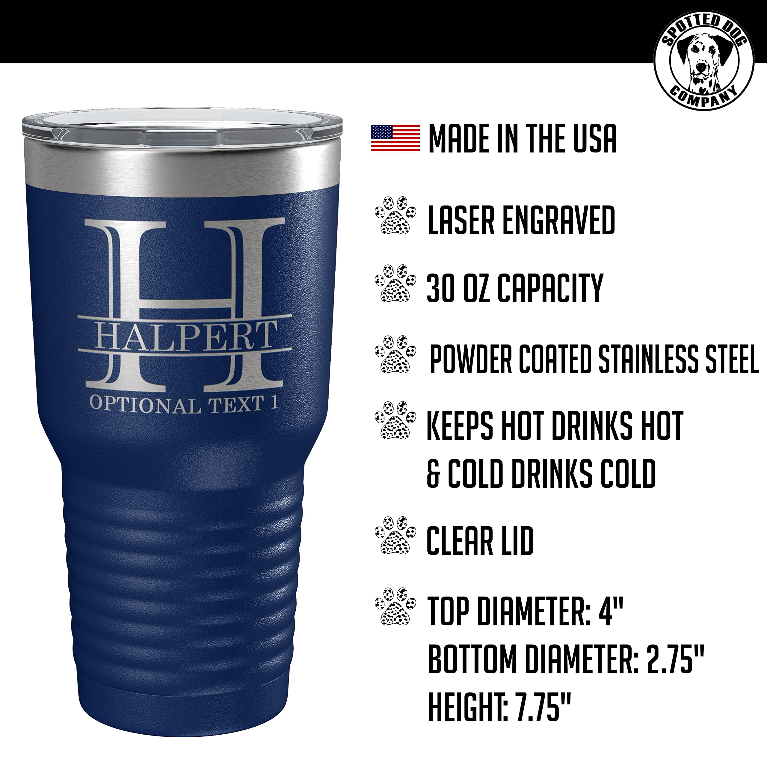 Personalized 30Oz (17 Colors) Powder Coated Insulated Stainless Steel Tumbler With Lid, Custom Etched, Customized Engraved Gift