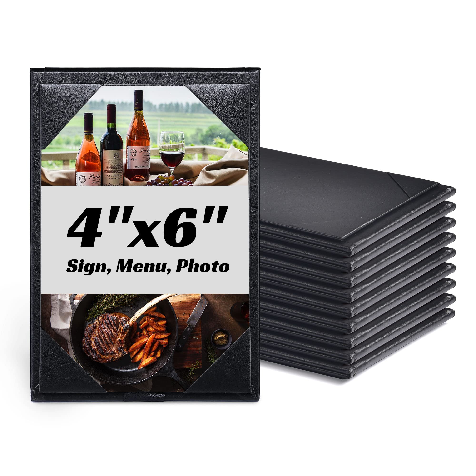 Wechef Table Tents 4 X 6 Inch Leatherette Pu Leather Menu Covers Double-Sided Frame Menu A-Frame Sign Holders Menu Folders For R