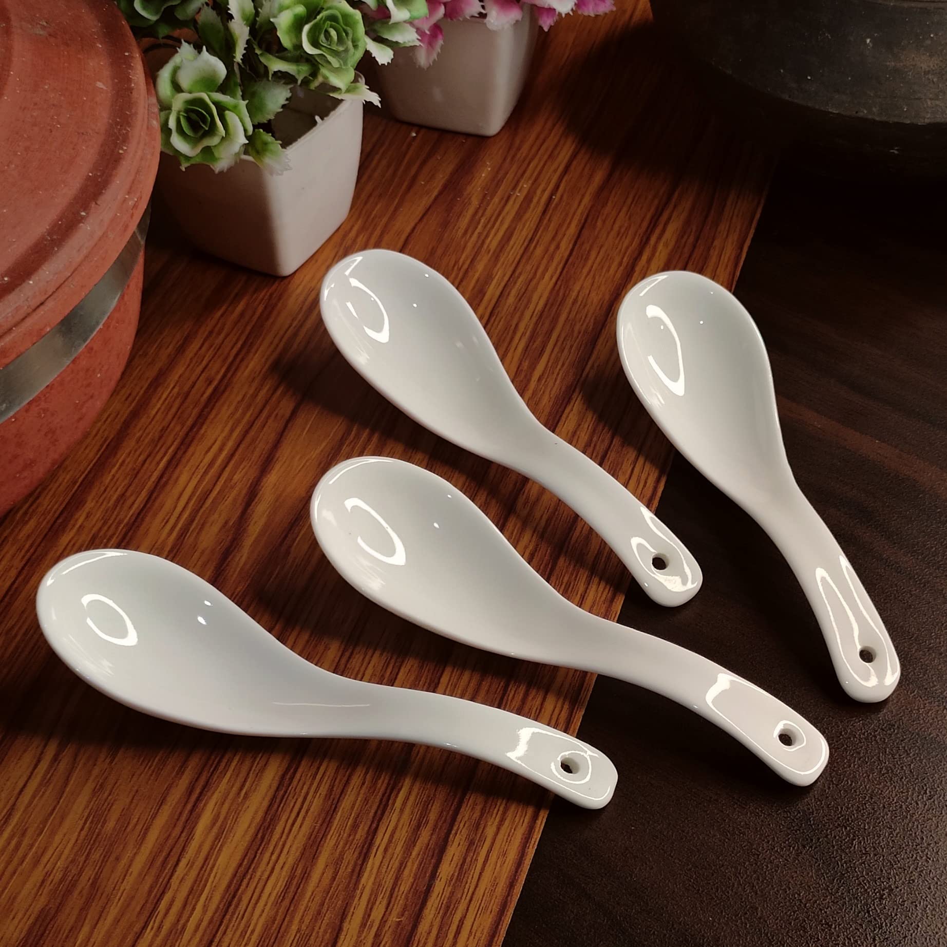 Vemlons Soup Spoon/Soup Spoons Ceramic Soup Spoon/Soup Spoon Set of 6 Pure Ceramic White Color Microwave Safe 15 cm Soup Spoons