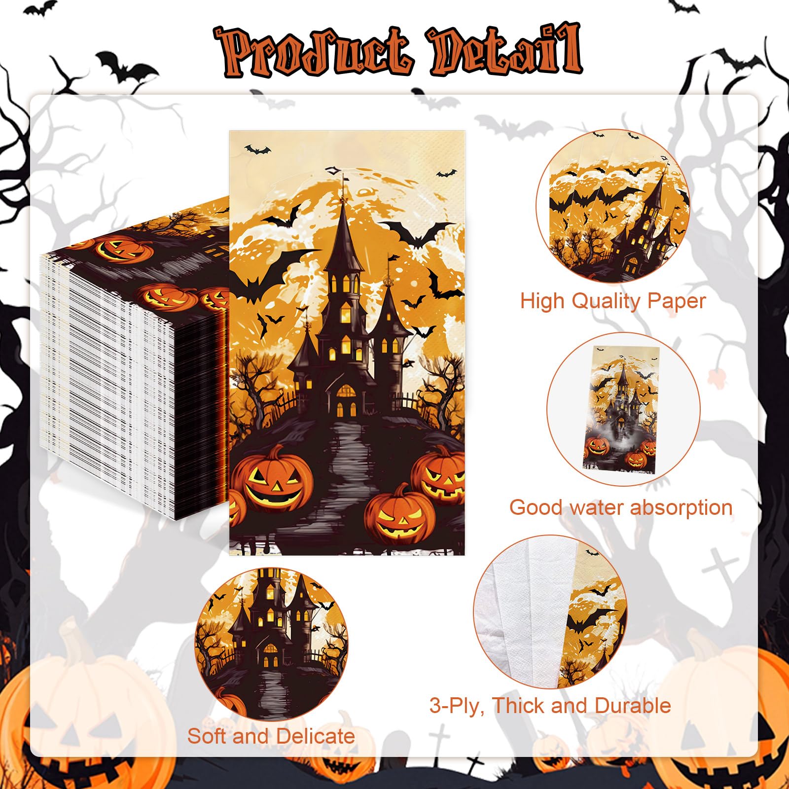 IANFEPH 100 Pcs Fall Thanksgiving Paper Napkins 3 Ply Disposable Bathroom Guest Hand Towels Pumpkin Maple Leaves Decorative Dinn
