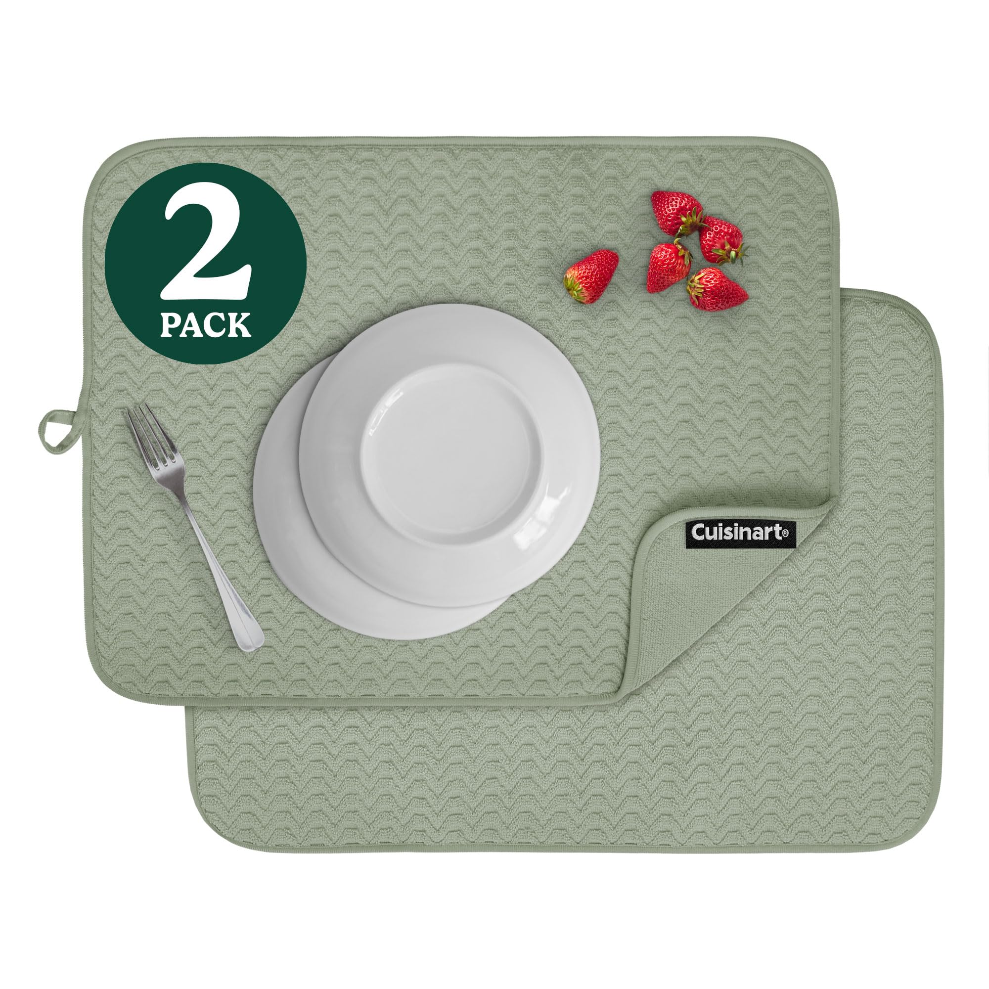 Cuisinart Dish Drying Mats for Kitchen Counter - (2) 18 x 24 Ultra Absorbent Dish Drying Mat XL - Foldable, Machine Washable, Fa