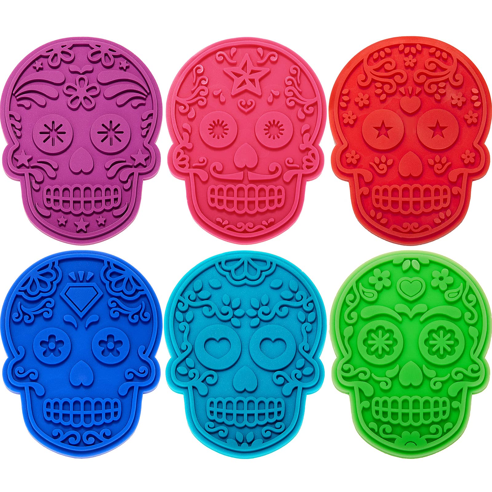 6 Pieces Halloween Cookie Stamps Sugar Skull Cookie Cutters Day of the Dead Cookie Cutters Skull Cookie Stamps Molds Sugar Skull