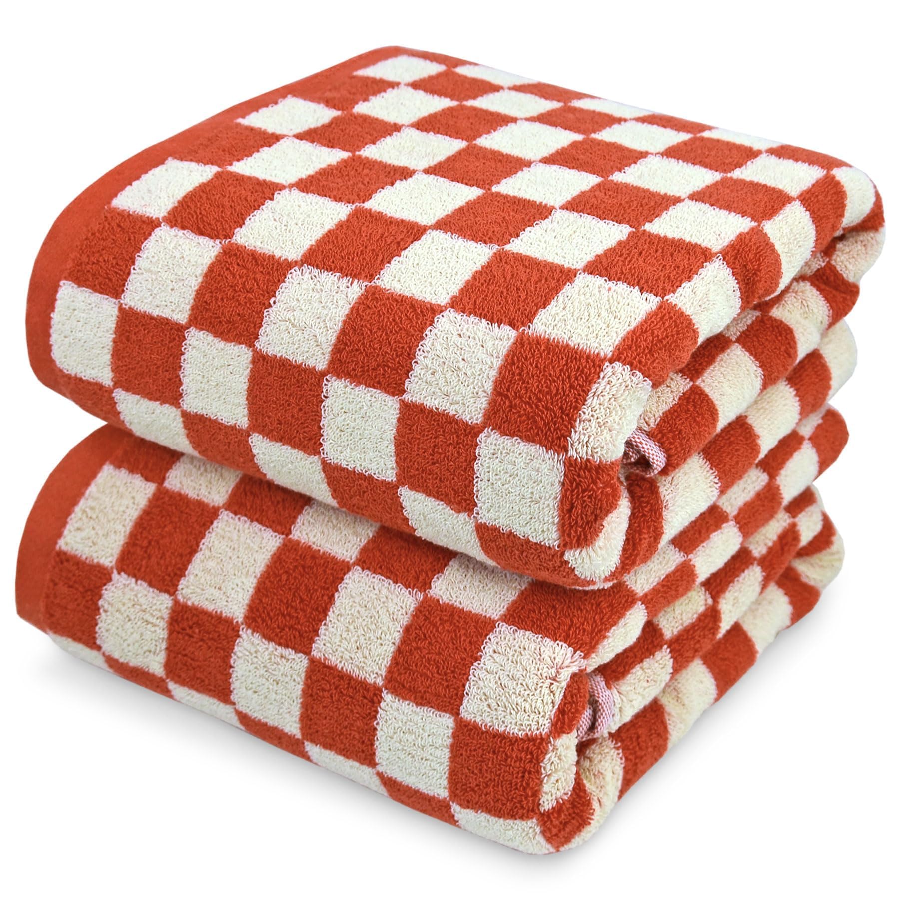 Jacquotha Ultra Soft Bath Towels 2 Pack - Checkered Towels Set - 520 Gsm Cotton Highly Absorbent Towels For Bathroom Shower 55''
