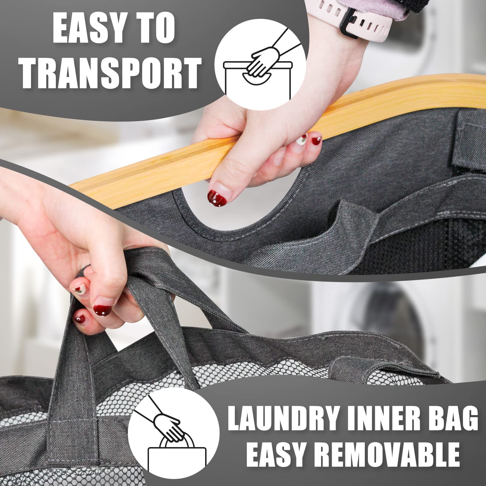 Bathola Laundry Hamper with Lid  145L Extra Large Hamper 3 Section Dirty Clothes Hampers for Divided Basket Organizer for Bedroom Laundry Room Grey