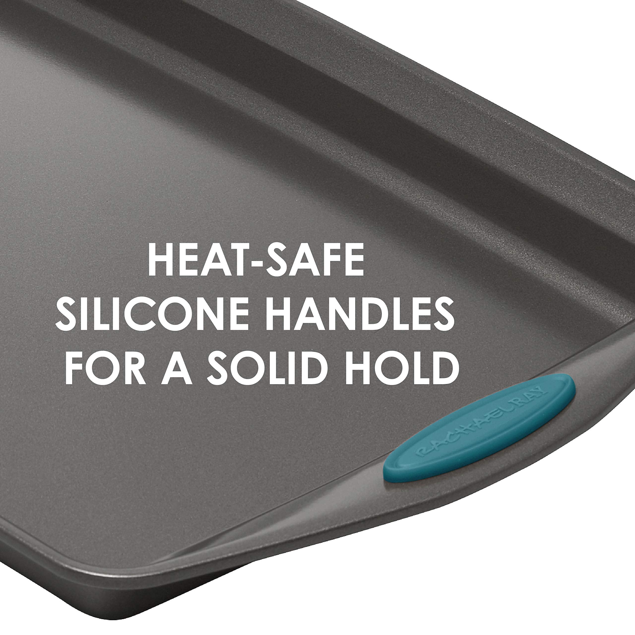 Rachael Ray Yum-O! Bakeware Oven Lovin' Nonstick Loaf Pan, 9-Inch By 5-Inch Steel Pan, Gray With Marine Blue Handles
