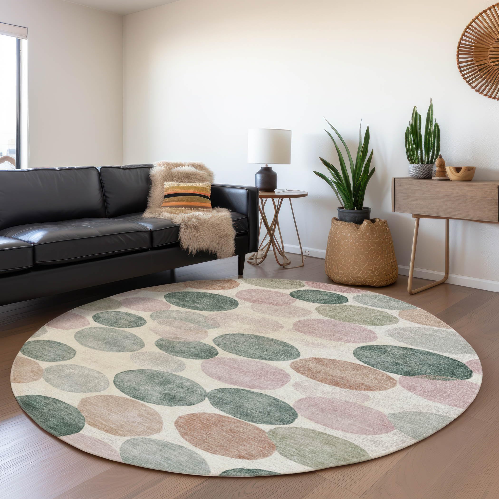 Machine Washable Indoor/Outdoor Chantille Salmon 8 x 8 Round Rug