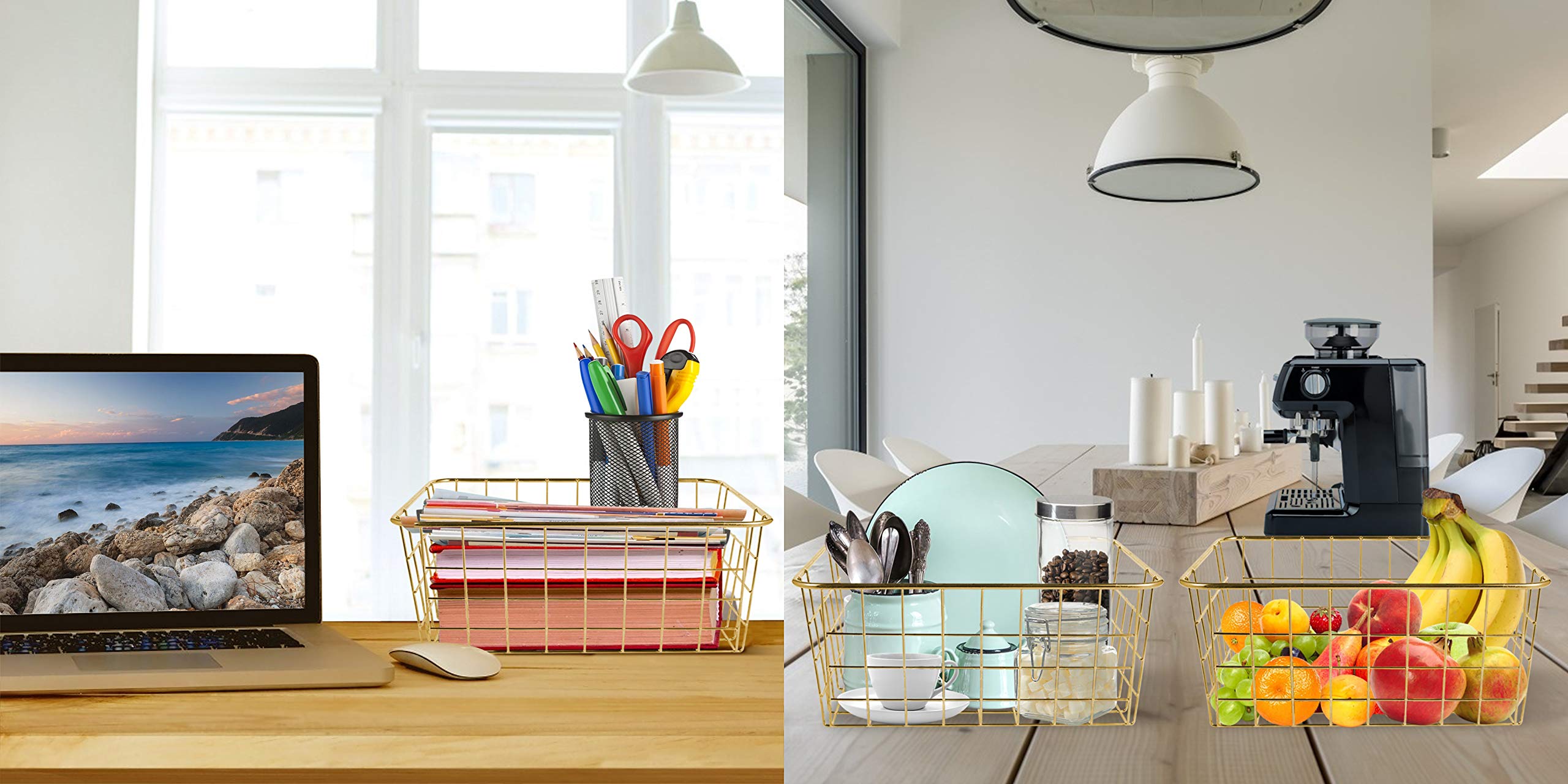 Beimu Wire Baskets For Storage Pantry, 4 Pack, 11 X 8.7 X 4.7 In, Golden Metal