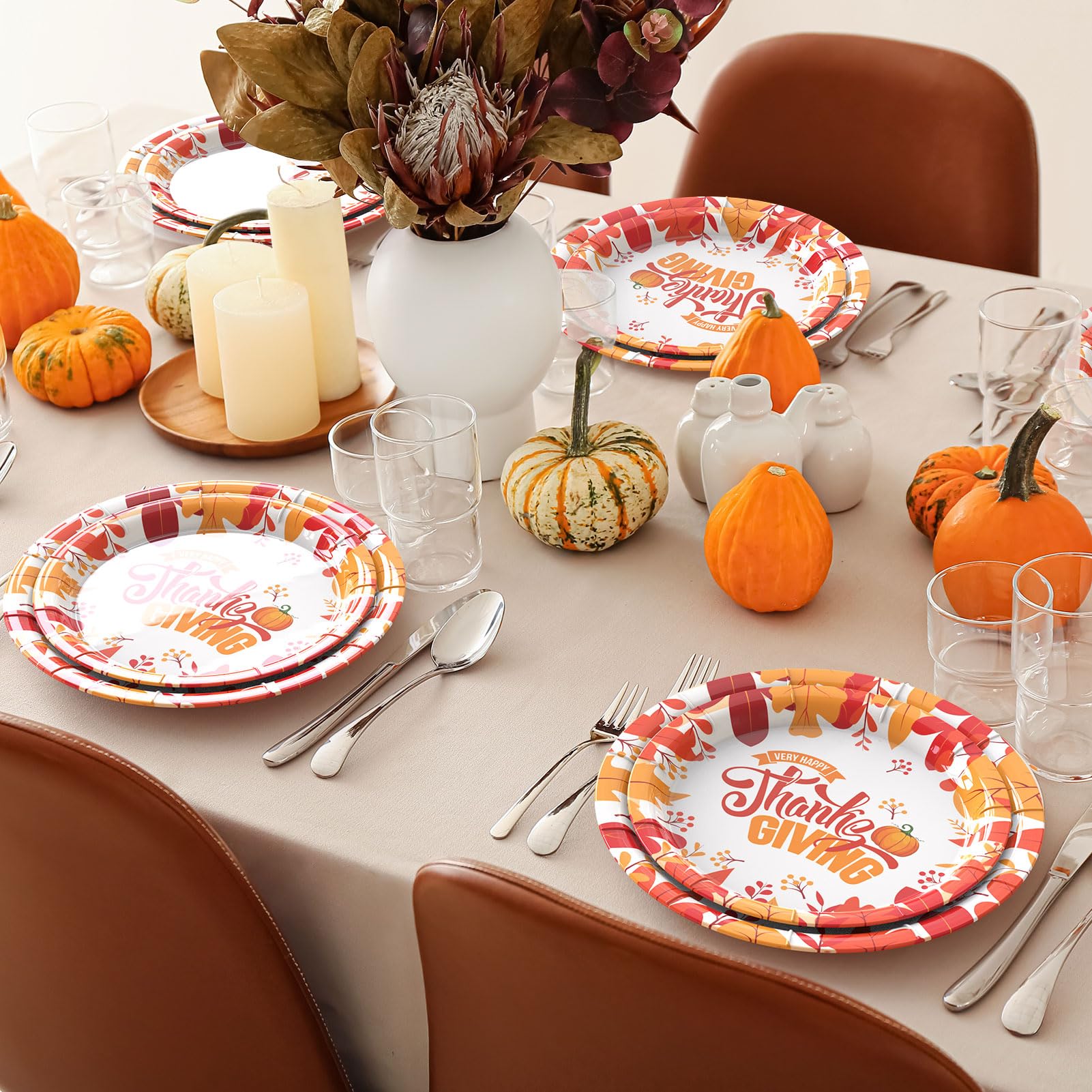 Gezond Thanksgiving Paper Plates 50 Pcs Fall Plates Disposable Pumpkin Dinnerware for Thanks Theme Party Supplies Autumn Tablewa
