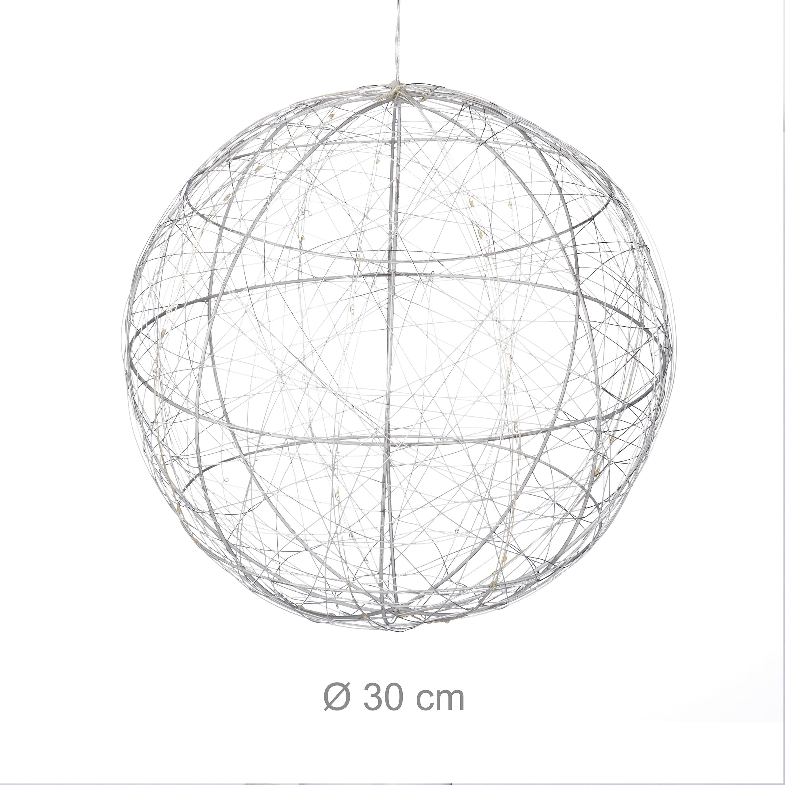 Relaxdays LED Light Sphere, Window Ornament, Autumn, Hang Up Christmas Decor, Battery Powered,  30cm, Silver, Iron, 30 x 30 x 30