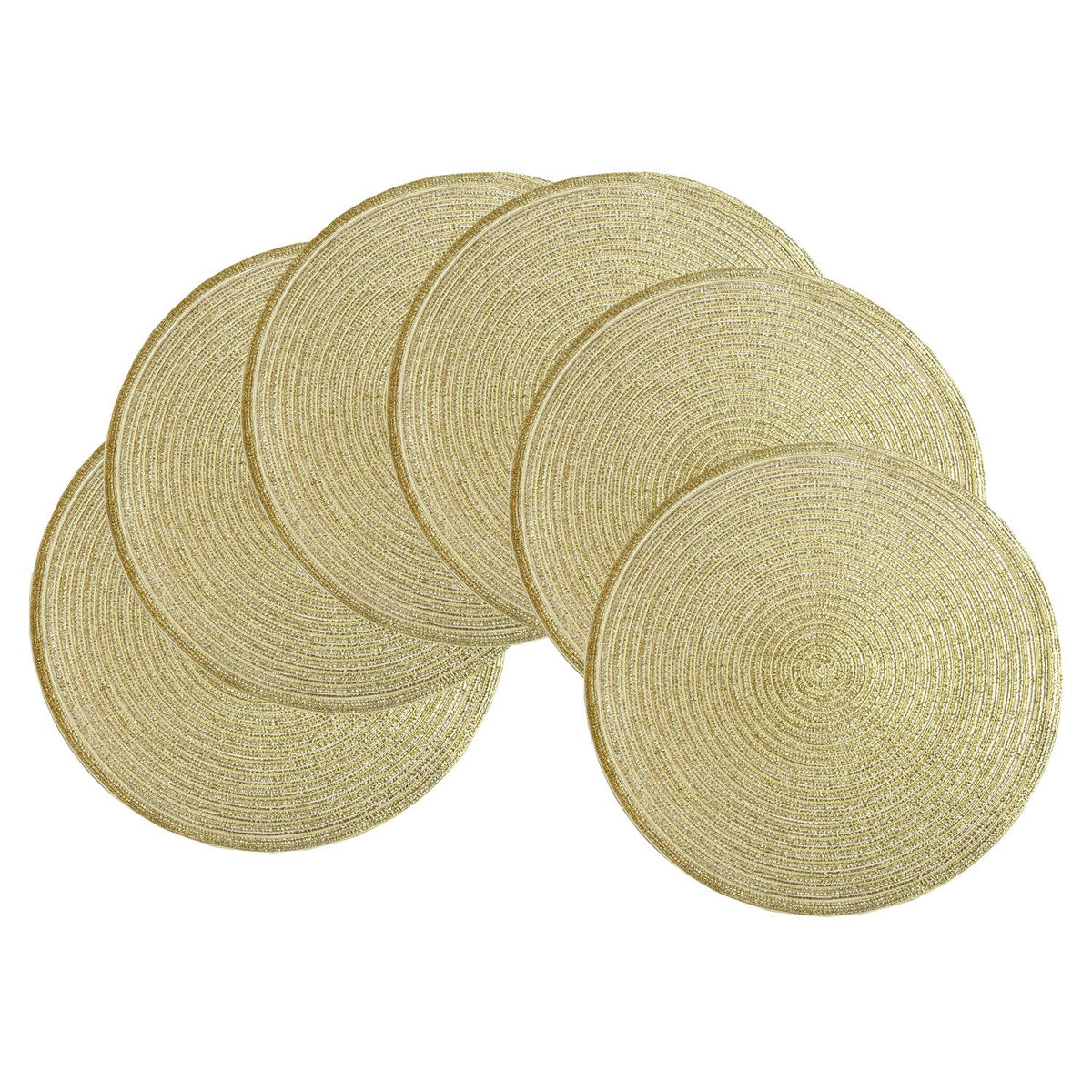 Shacos Golden Glitter Round Braided Placemats Set Of 6 Bling Circle Place Mats Washable Table Mats For Holiday Party Wedding Sho