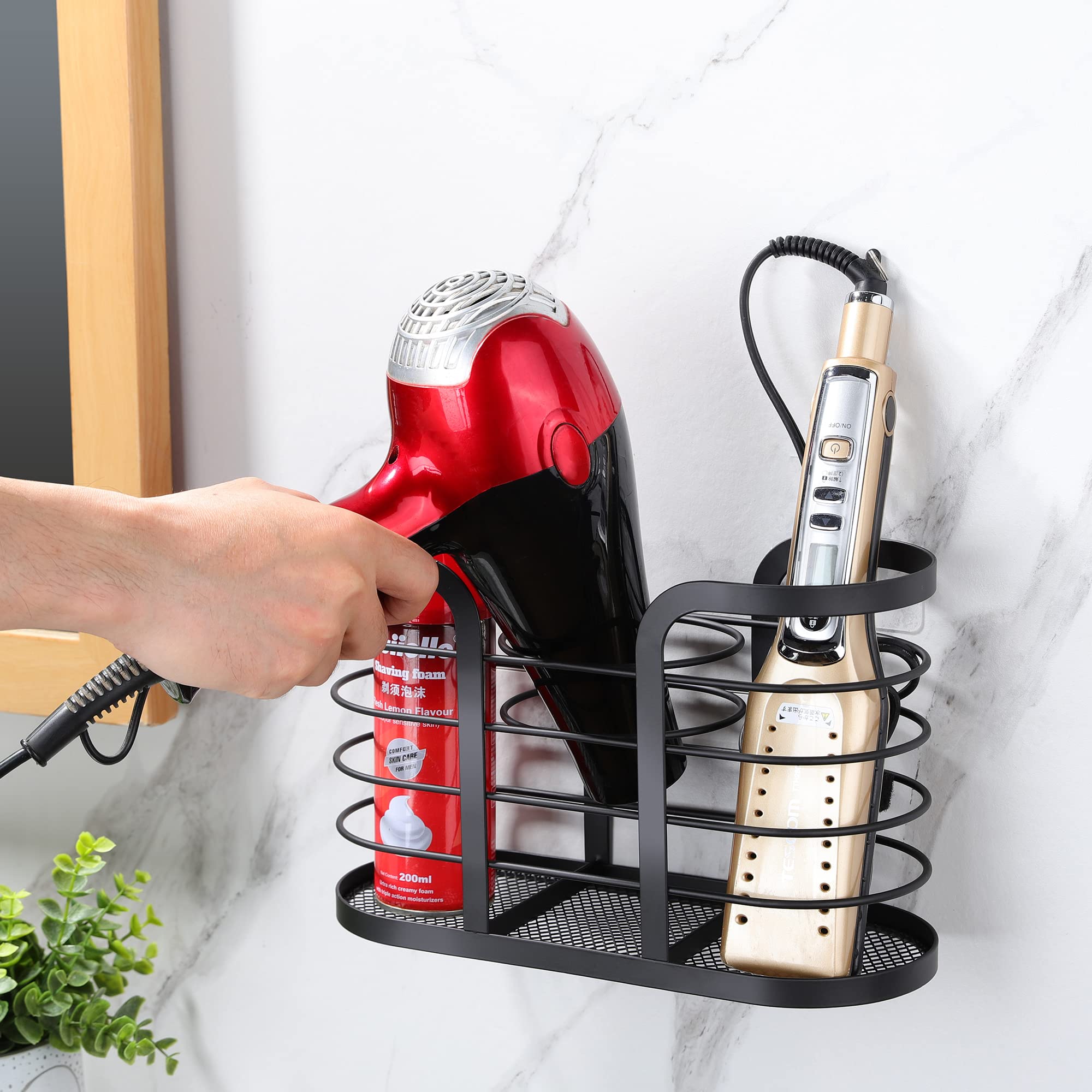 Yigii Hair Dryer Holder - Hair Tool Organizer Wall Mount/Adhesive Blow Dryer Holder Bathroom Organizer Hot Tools Organizer For H