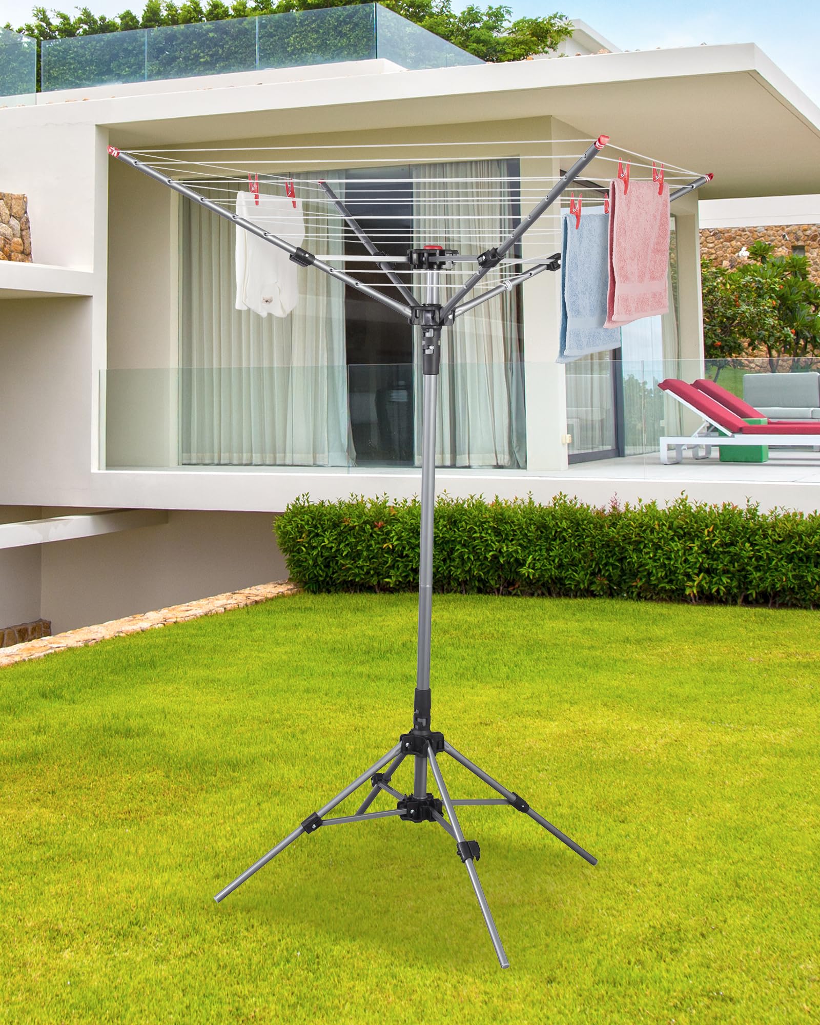 Storage Maniac Outdoor Umbrella Drying Rack, 8 Lines With 82 Feet Drying Space, Steel Frame & Adjustable Height, 4-Arm Umbrella