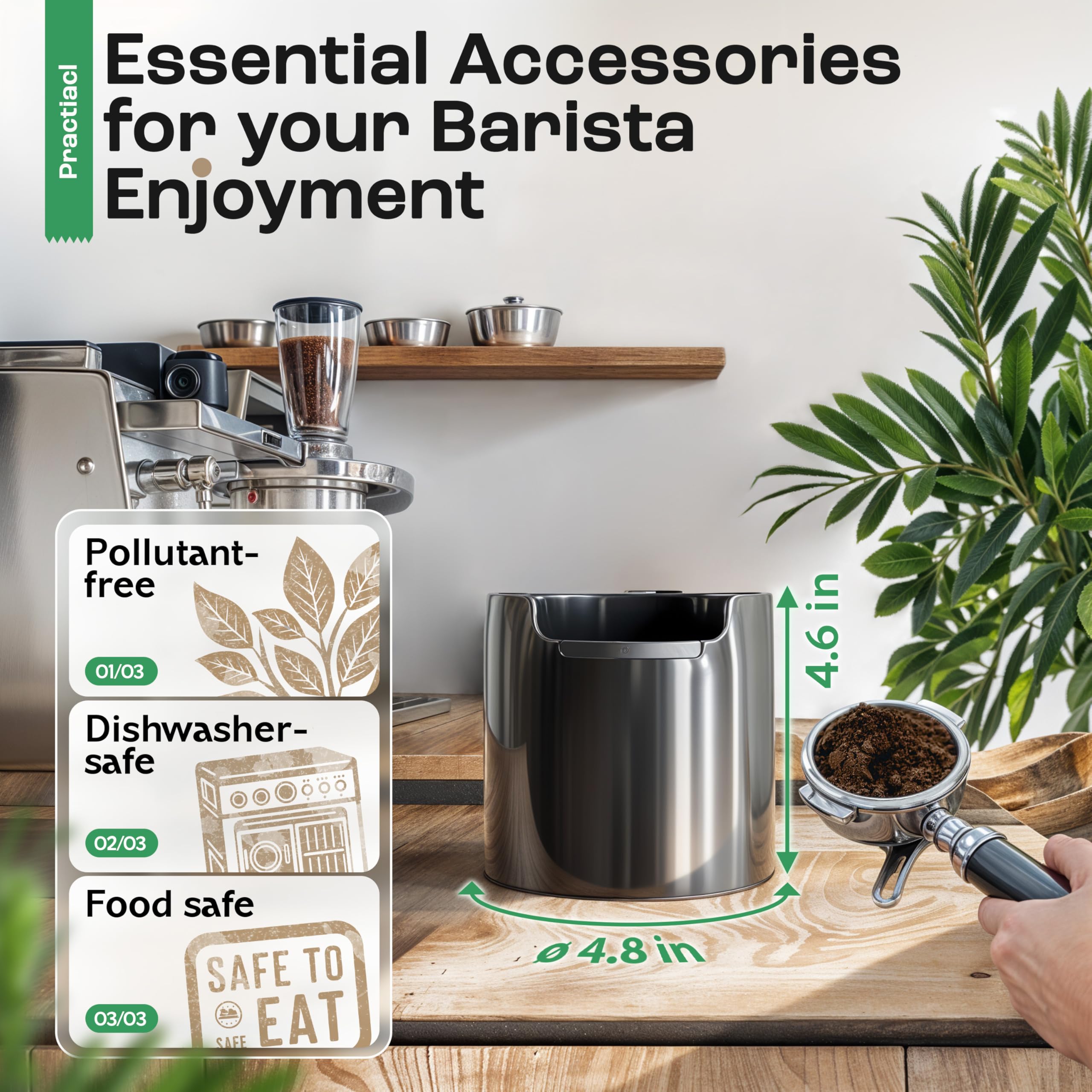 homeffect Coffee Knock Box - Innovative Espresso Accessory, 4.8"x4.8"x4.6", Black, Model AB0001