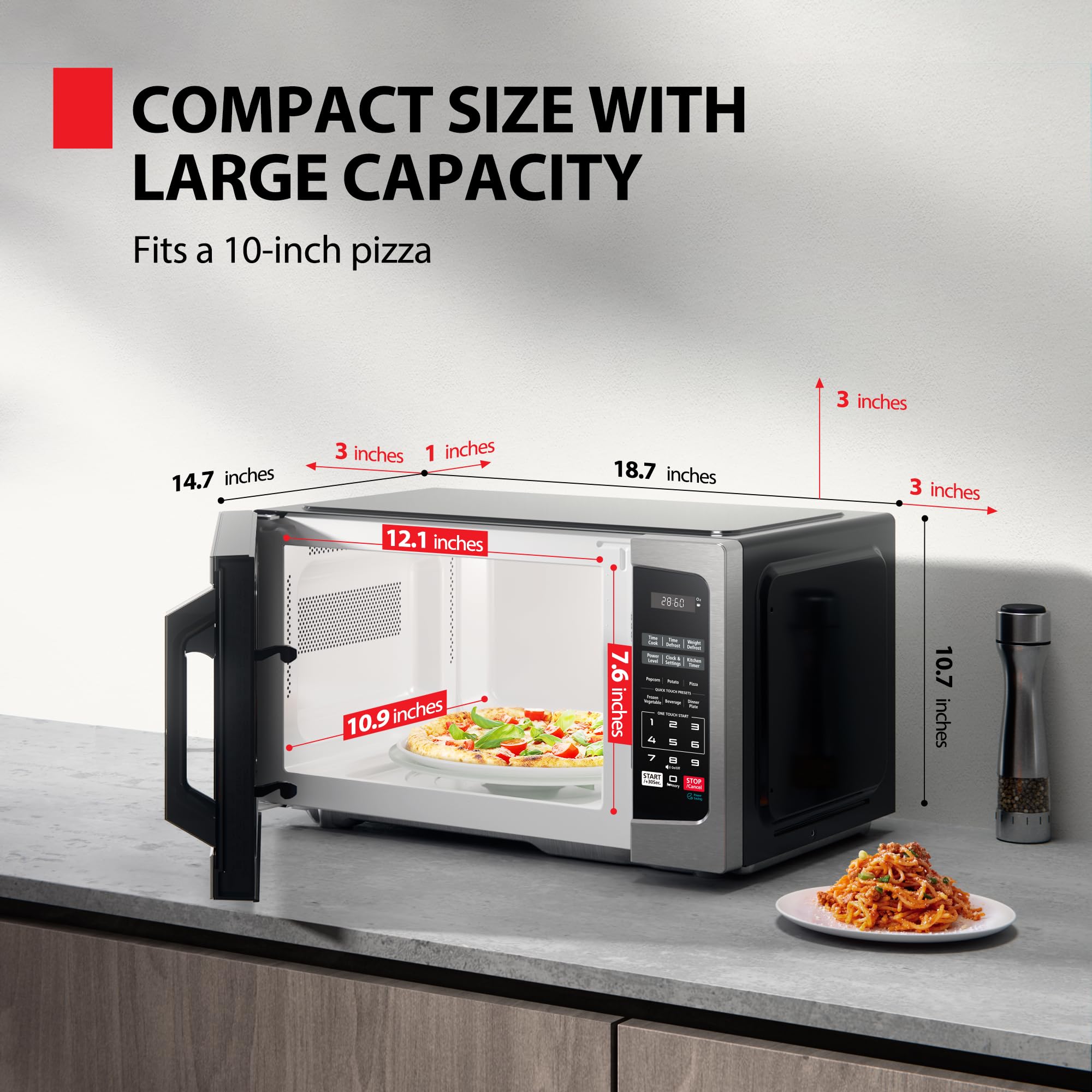 TOSHIBA ML-EM09PA(SS) Small Microwave Oven with 6 Auto Menus, Mute Function & Child Lock, LED Lighting, Perfect for Apartments &