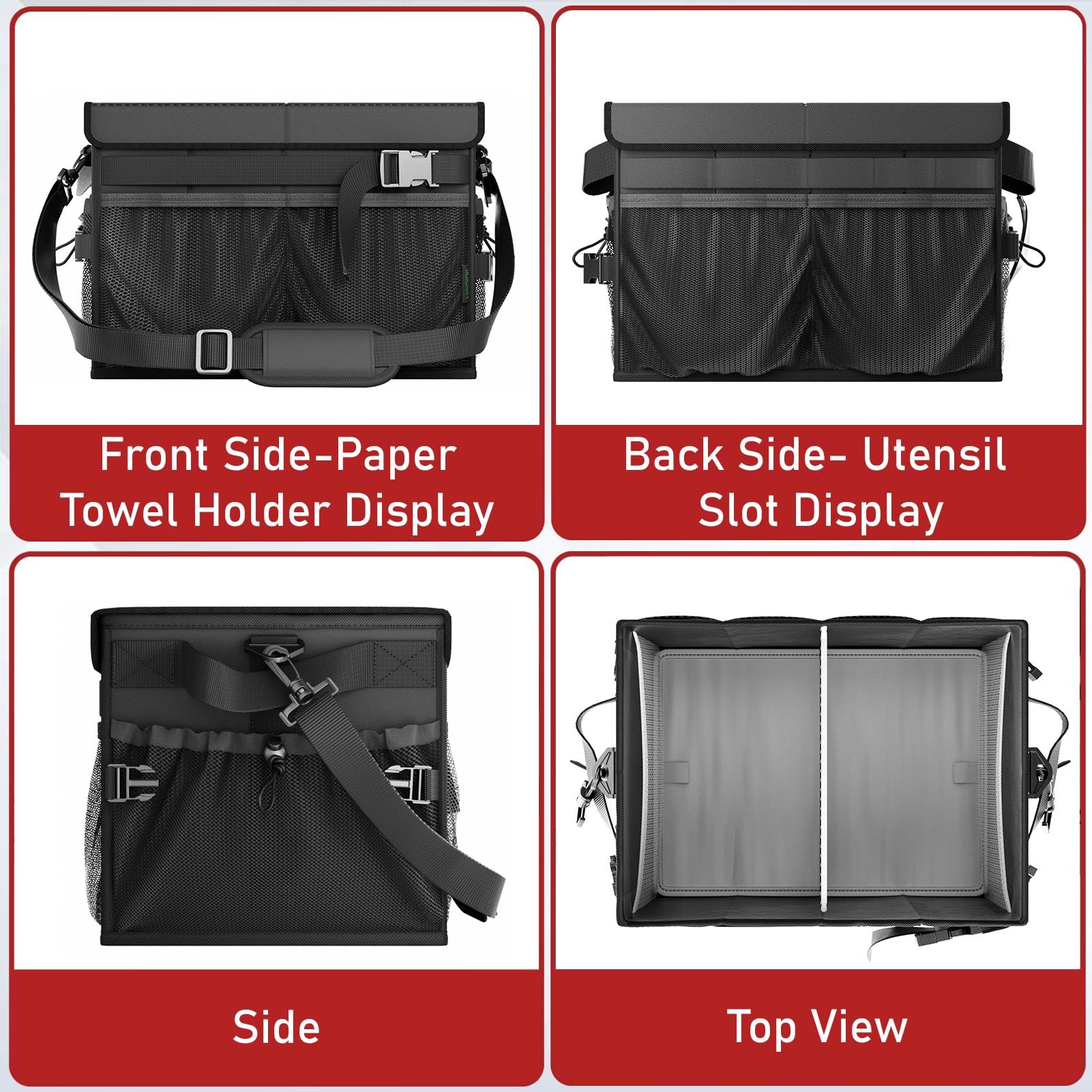 Fangsun Grill Caddy, Bbq Caddy With Lid & Paper Towel Holder, Picnic Griddle Caddy For Outdoor Camping, Barbecue Accessories Org