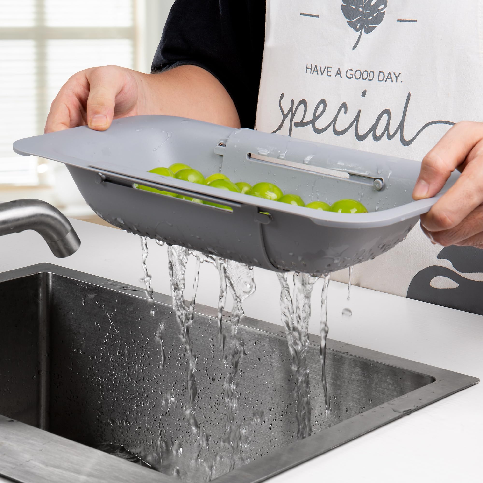Over The Sink Colander Strainer Basket Wash Vegetables And Fruits, Drain Cooked Pasta And Dry Dishes - Extendable - New Home Kit