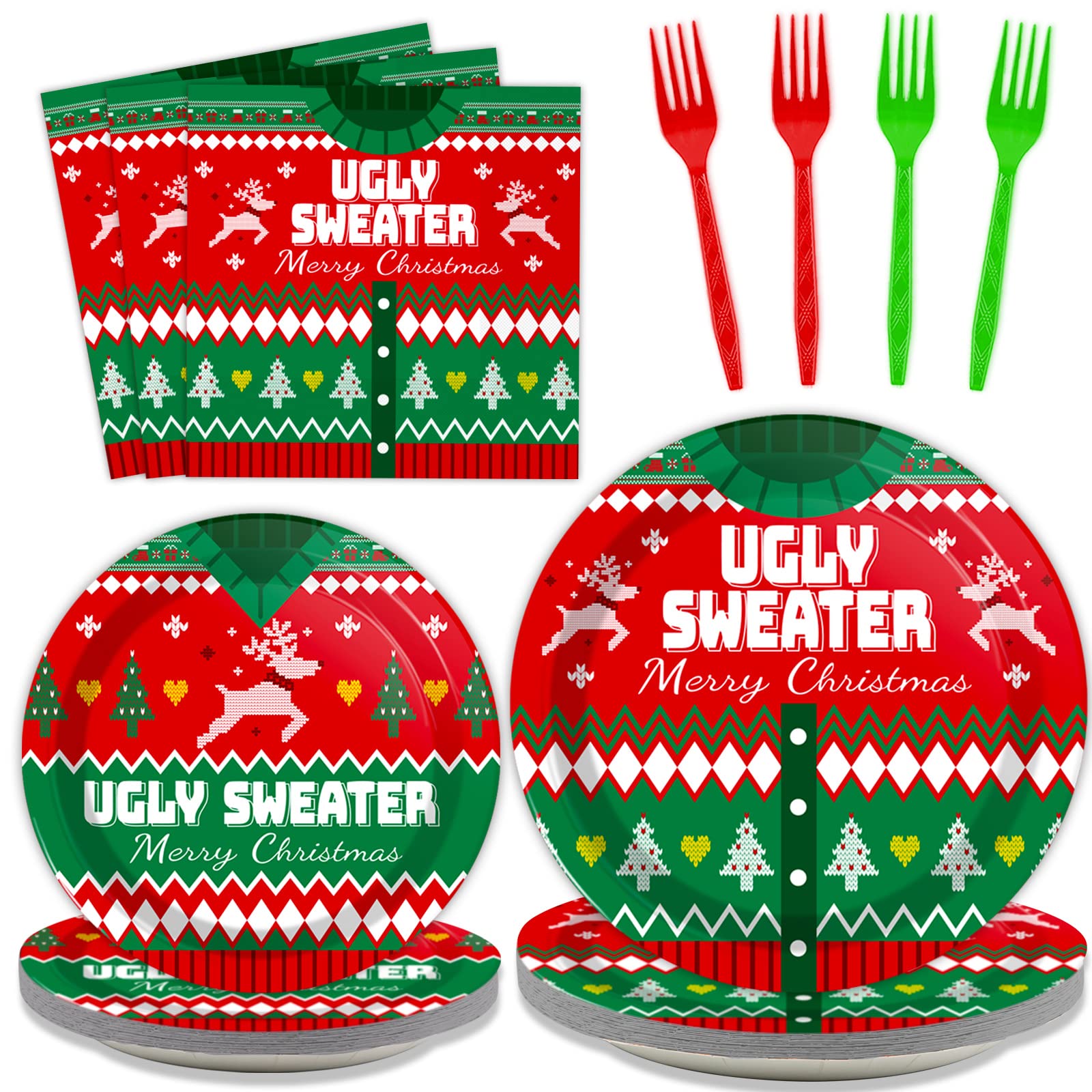 Gisgfim 96 Pcs Christmas Ugly Sweater Paper Plate Napkins Party Supplies Tacky Sweater Party Birthday Decorations Favors For Xma