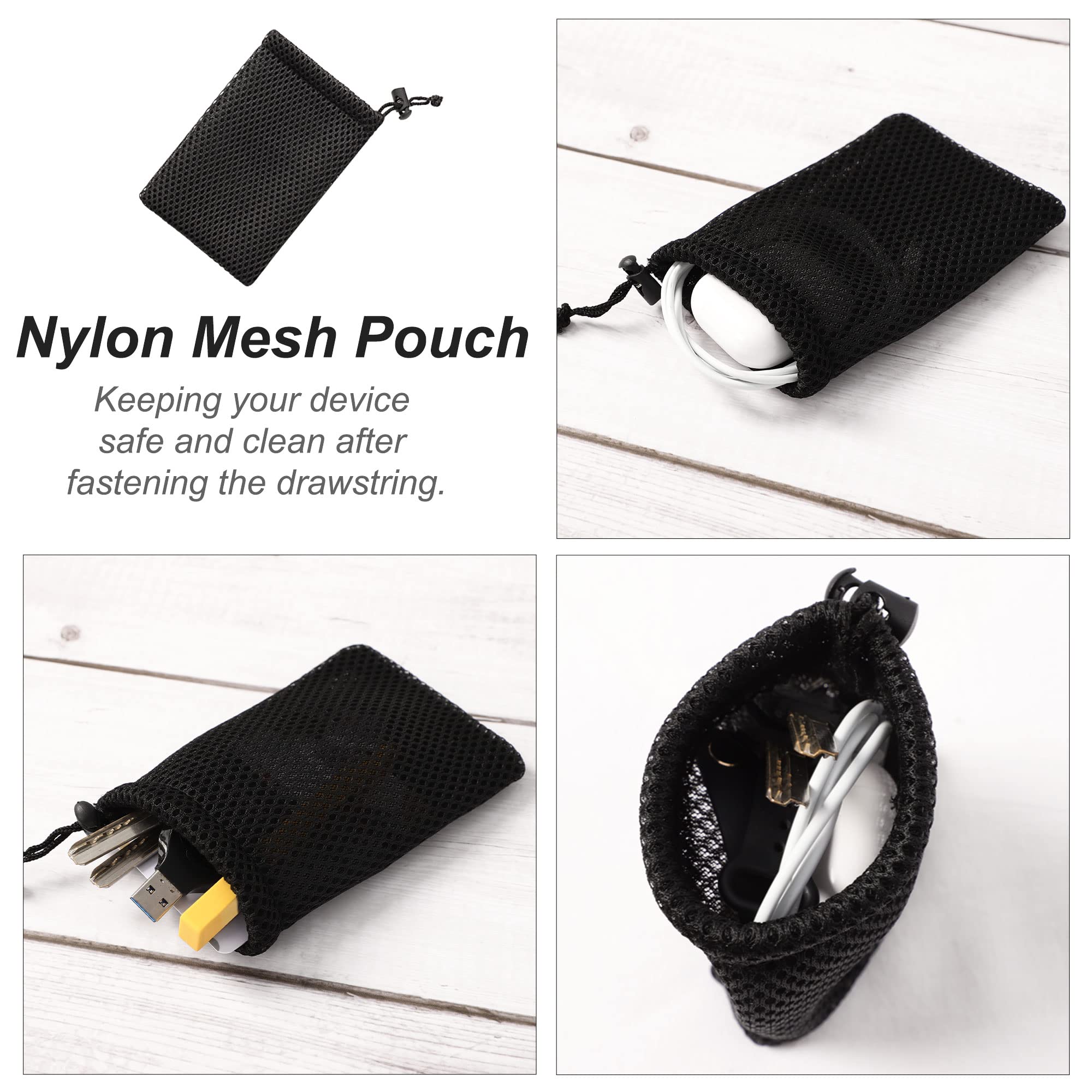 uxcell Nylon Mesh Drawstring Bag  5 x 3.5 Inch Small Storage Pouch String Bags for Mini Stuff MP3 Charger Earphone Key  3pcs Travel Kit Organizer for Lipstick Cosmetic Jewelry  Black