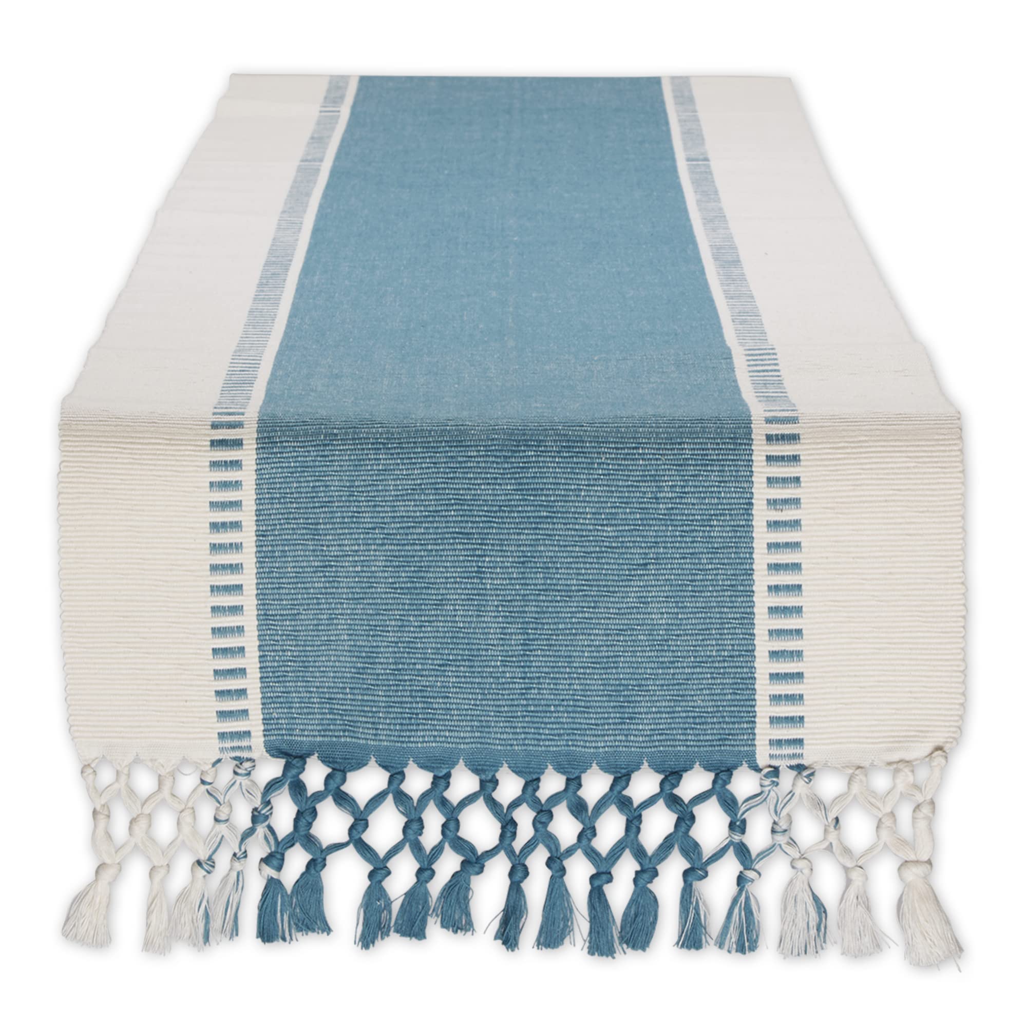 STORM BLUE DOBBY STRIPE RIBBED TABLE RUNNER 13x72