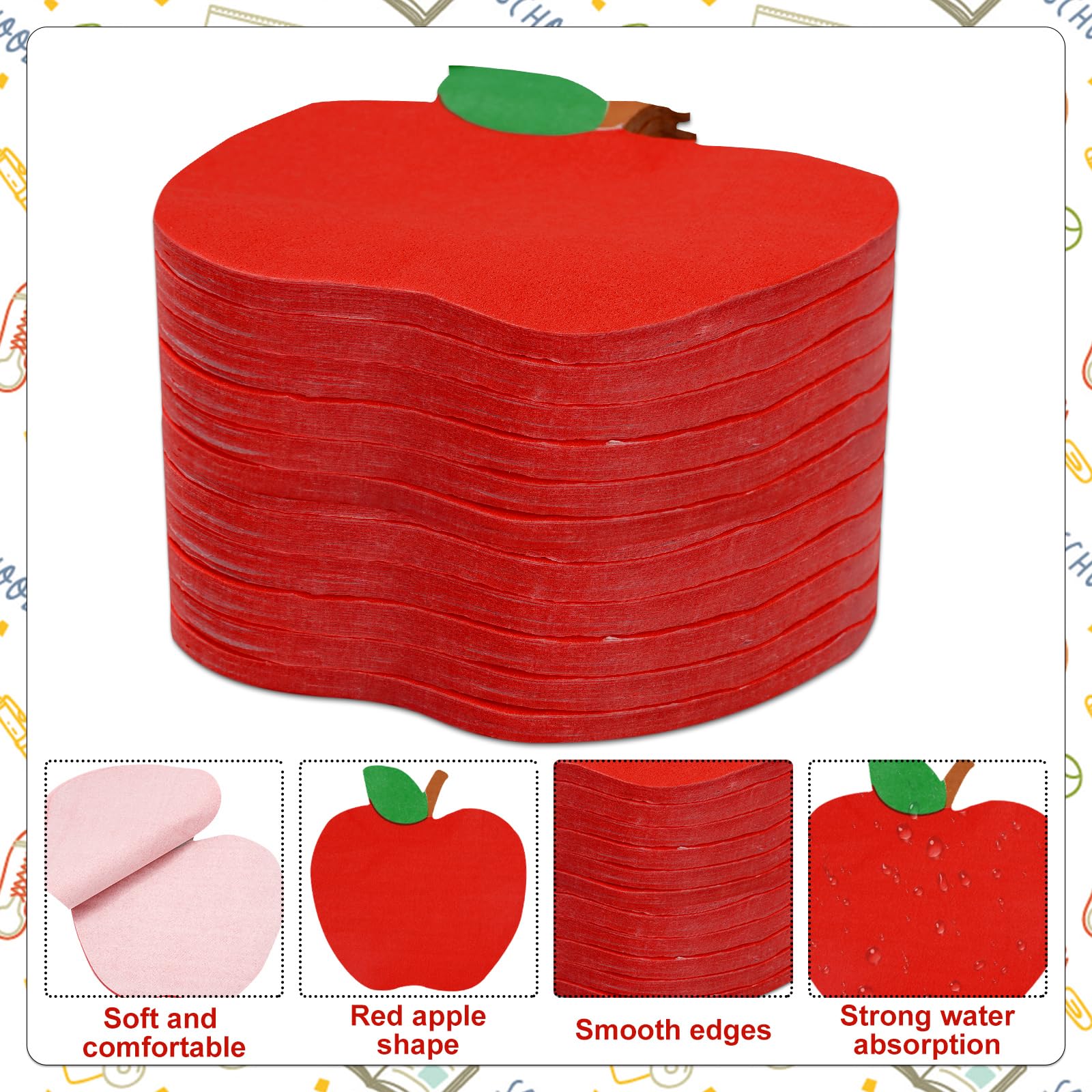 Whaline 100 Pack Back To School Napkins Red Apple Disposable Paper Napkins School Season Apple Dinner Napkins For First Day Of S