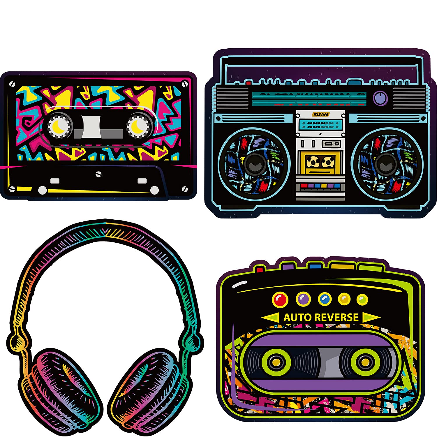 80s Party Decorations, 80s Cutouts Large Cassette Player Cutouts Headphones Cutouts Radio Cutouts for 1970s Party Decoration 1