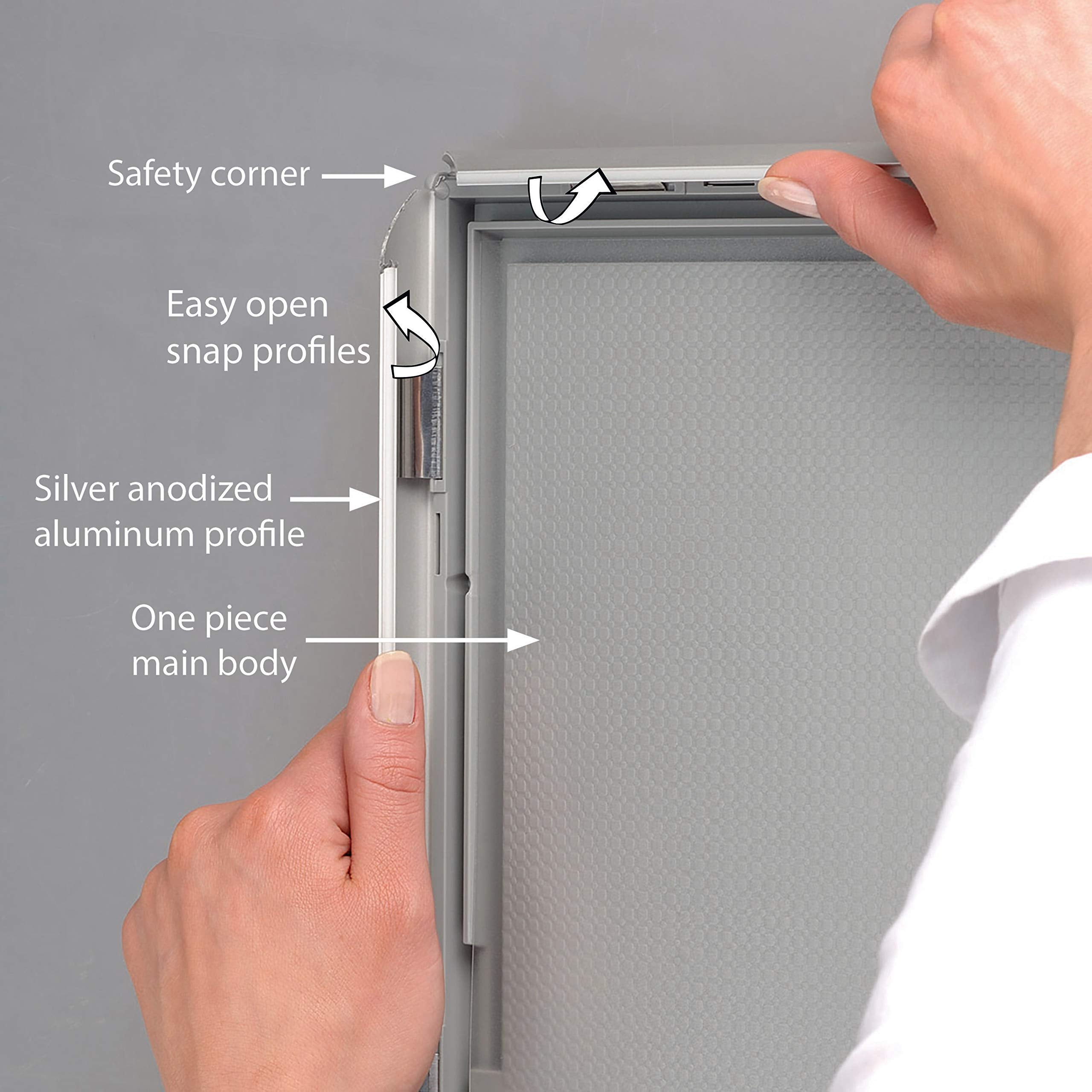 M&T Displays Opti Snap Poster Frame 11X17 Inch Silver 1'' Aluminum Profile Front Loading Wall Mounting Photo Picture Document Ce