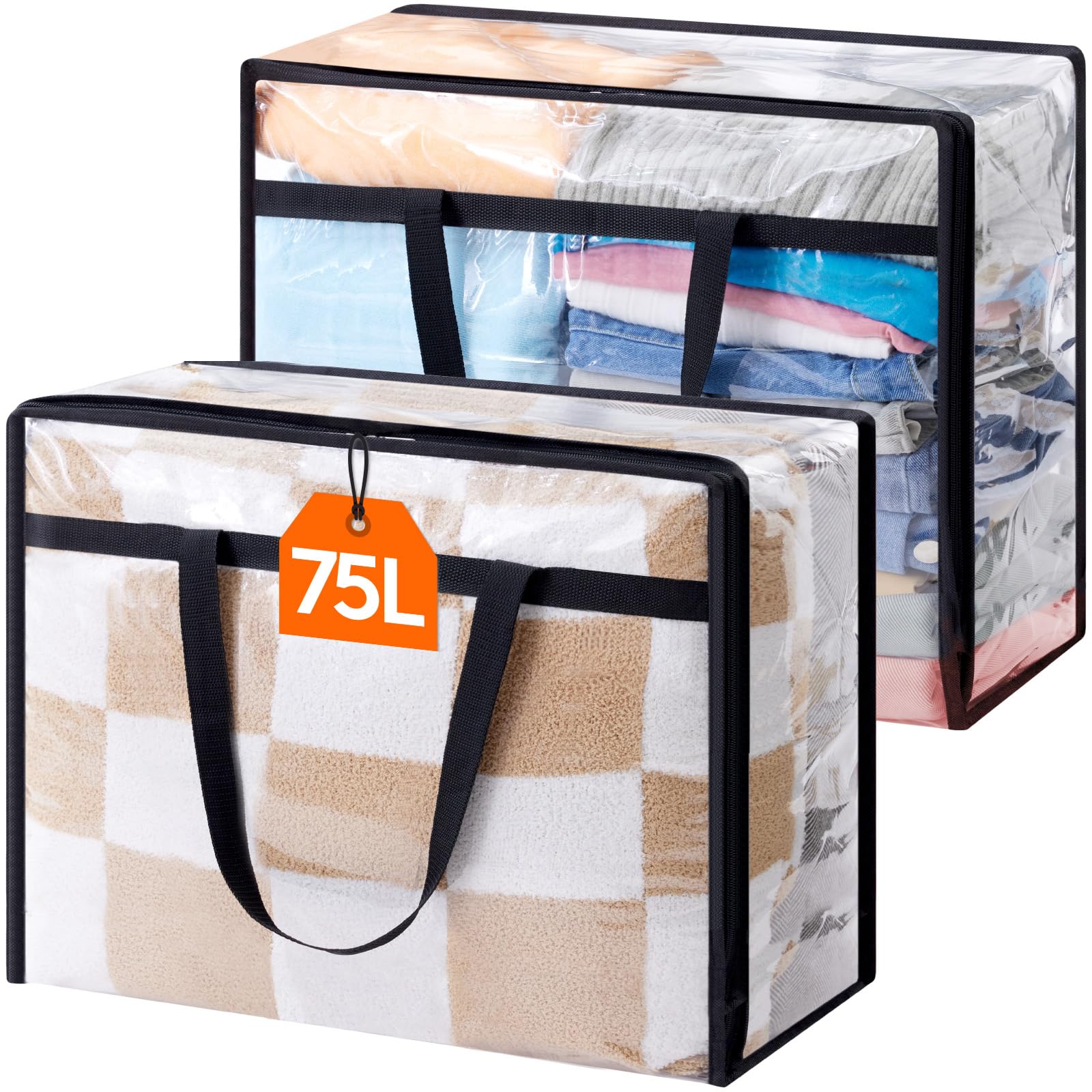 Lifewit 20 Pack Clear Clothes Storage Bags, 40L Plastic Blanket Storage Bag, Vinyl Foldable Moving Bags with Zipper, Closet Orga