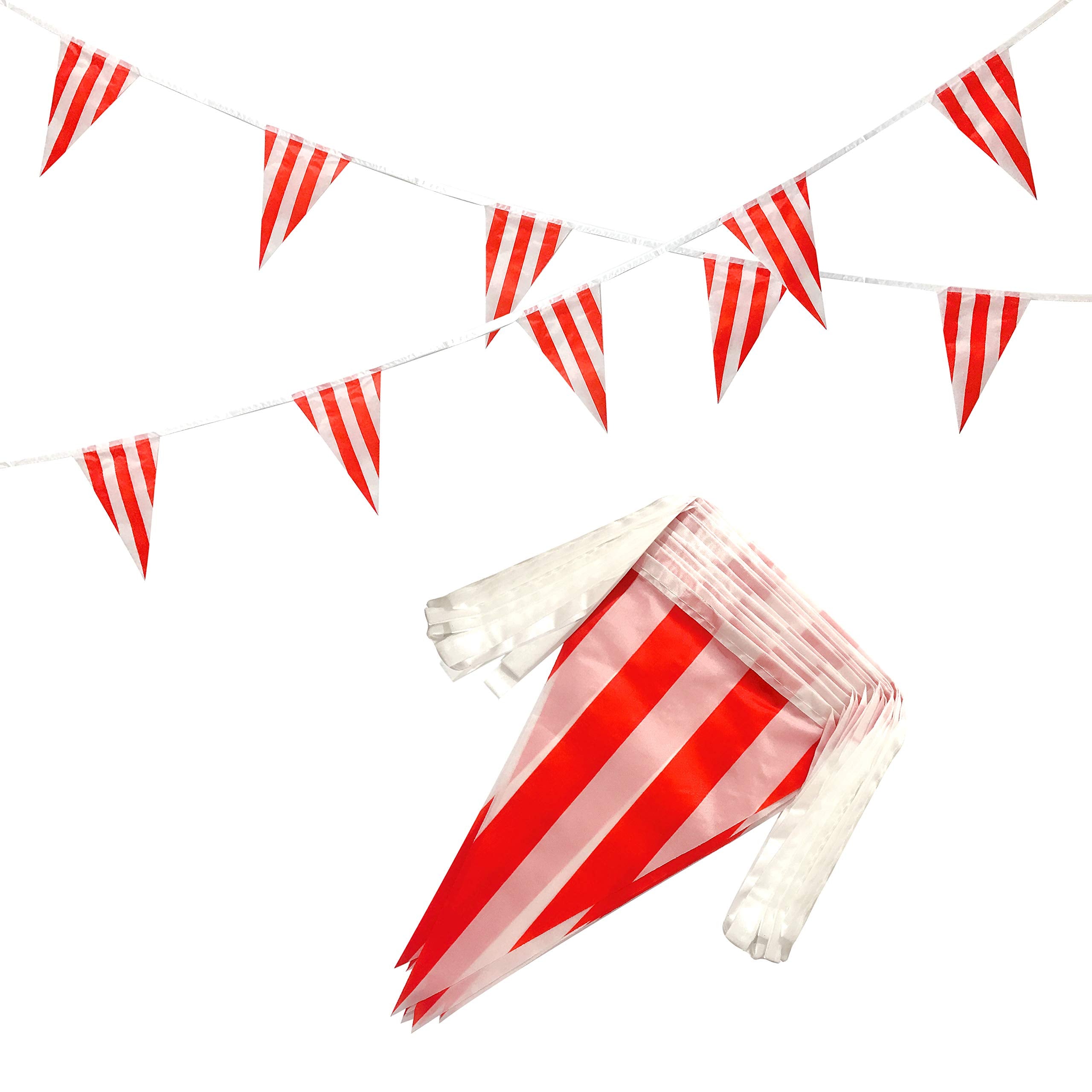 100 Feet Red & White Striped Pennant Banner Flags String 60 Pcs Indoor/Outdoor Triangle Bunting Flags,Party Decorations Supplies