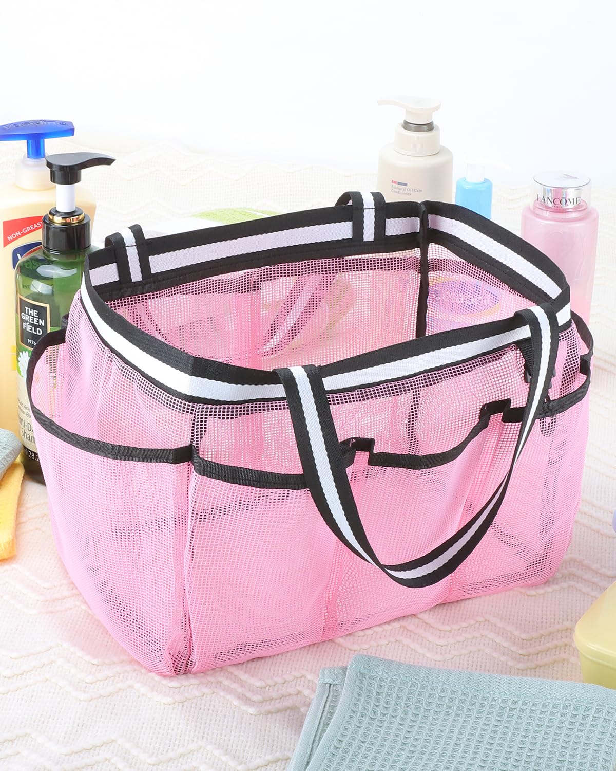 Fiezkaa Mesh Shower Caddy Portable Shower Bag For College Dorm Camping Travel Gym(Pink)