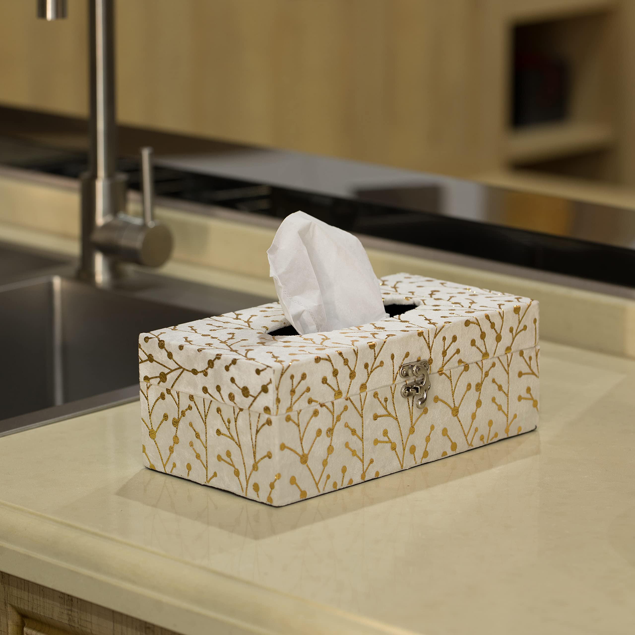 Rectangular Velvet Modern Paper Facial Tissue Box Holder, White