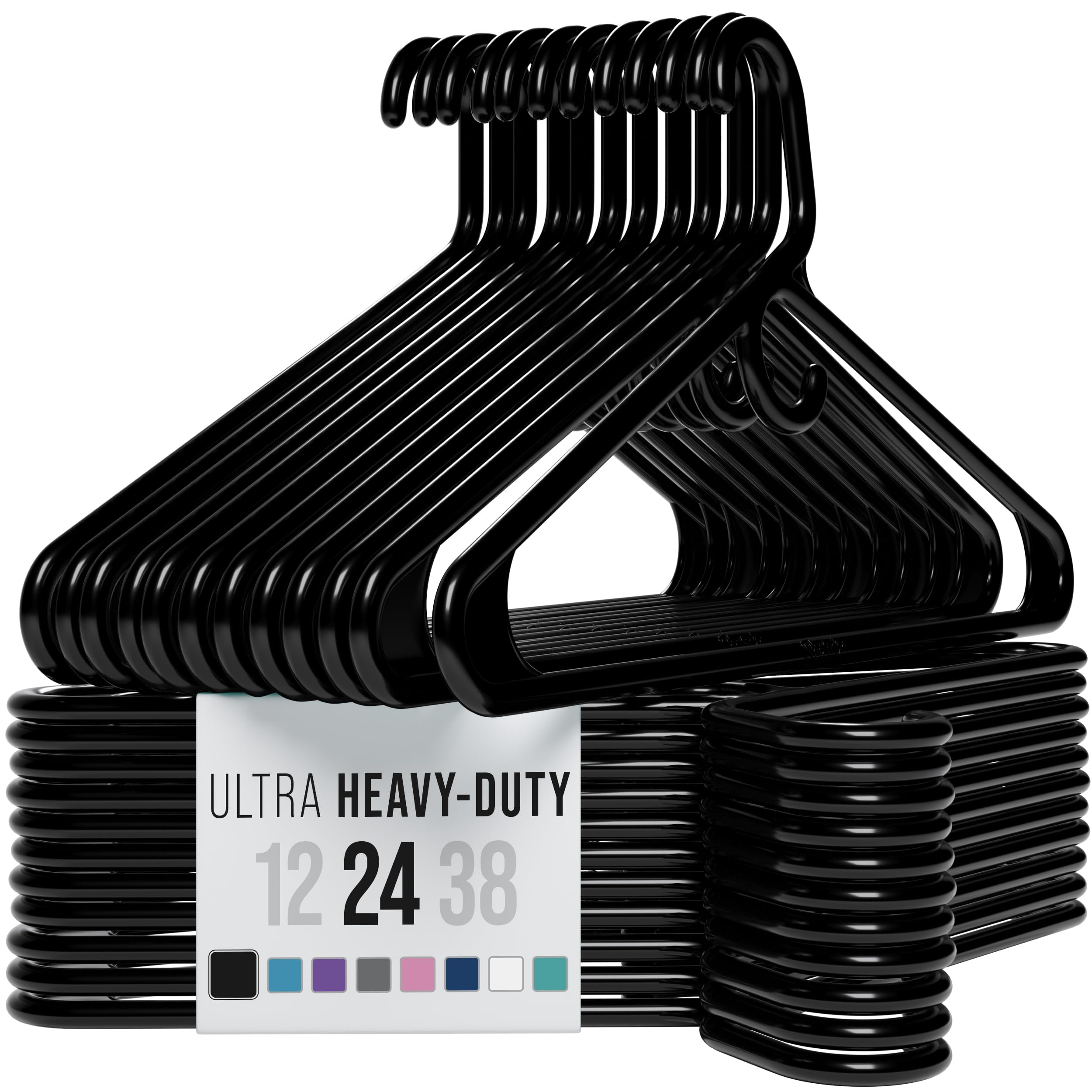 Ultra Heavy Duty Plastic Clothes Hangers - Black - Durable Coat, Suit And Clothes Hanger. Perchas De Ropa (24 Pack - Black)