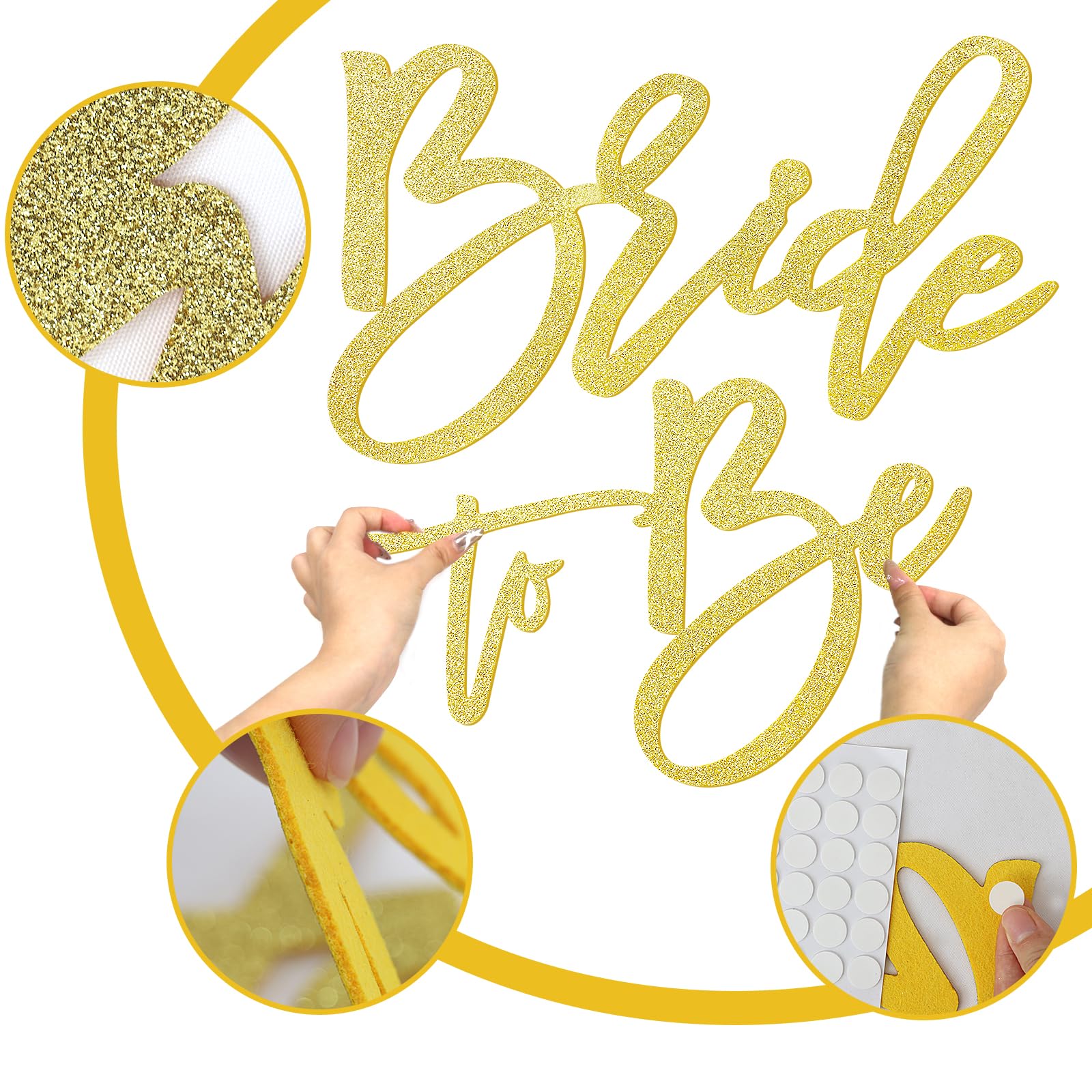 MASTRON Bride to Be Sign - Glitter Gold Felt Letters Bridal Shower Sign for Backdrop Bride to Be Sign Letters for Balloon Arch P