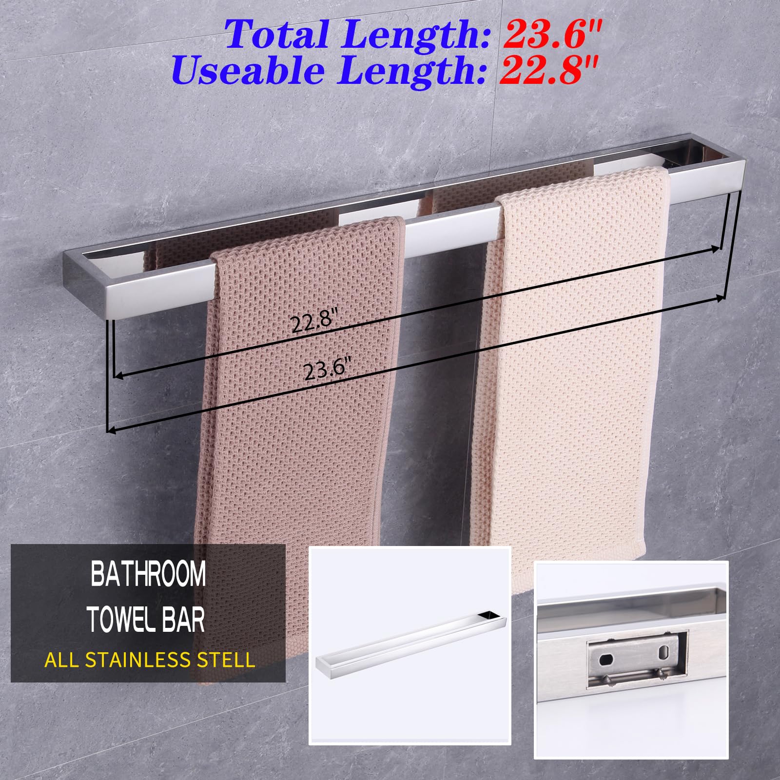 GERZWY 24-Inch Bathroom Single Towel Bar Stainless Steel Bath Towel Rack Contemporary Style Wall Mount  Polished Finish HG1701(60)-JG