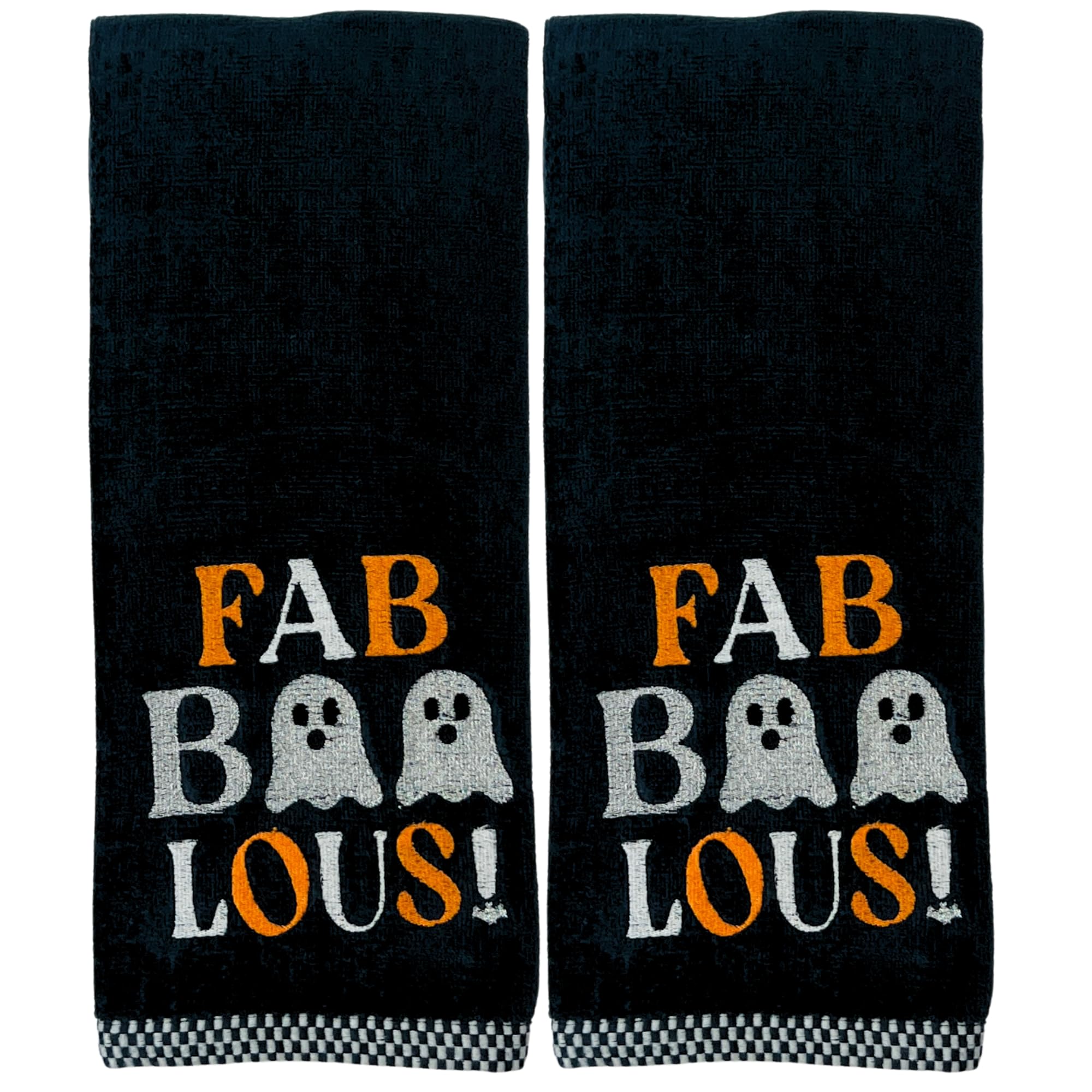 Halloween Bathroom Hand Towels Set of 2-16    x 25    Embroidered Ghost Faboolous Design- Decorative Seasonal Holiday Bath Decor