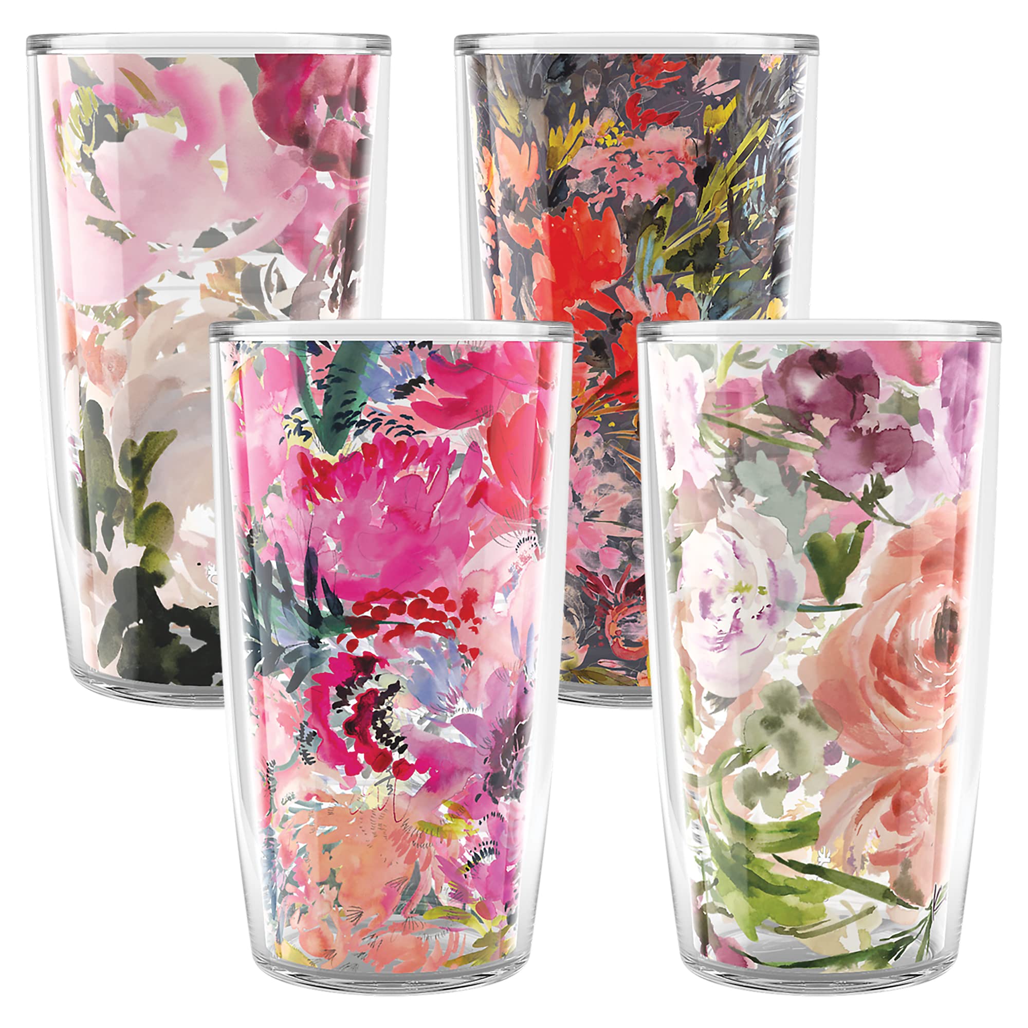 Tervis Kelly Ventura Floral Collection Made In Usa Double Walled Insulated Tumbler Travel Cup Keeps Drinks Cold & Hot, 16Oz 4Pk