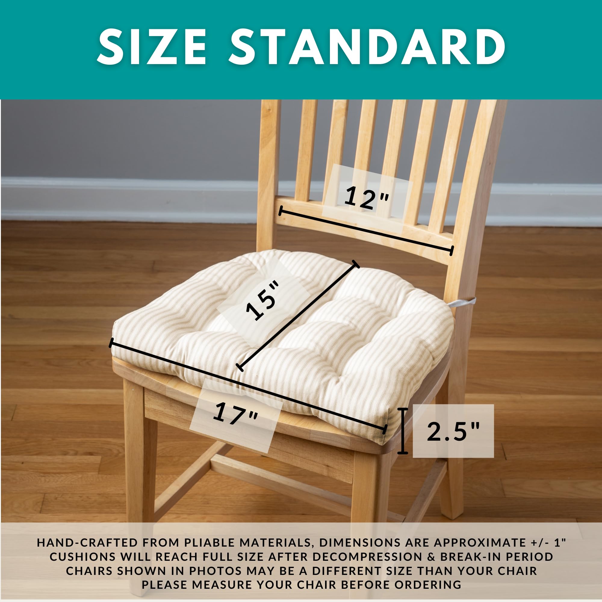 Barnett Home Decor Ticking Stripe Blue Dining Chair Pad With Ties - 15 X 17 Size Standard Chair Cushion - Latex Foam Fill - Mach