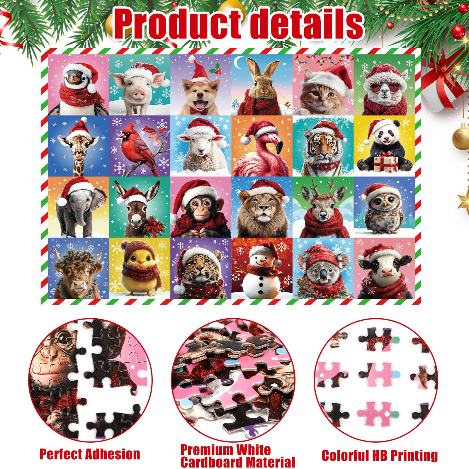 Wovnet 24 Boxes 1000 Pcs Advent Calendar 2025 Christmas Jigsaw Puzzle for Adults Winter Snow Animals Puzzles 24 Days Christmas C