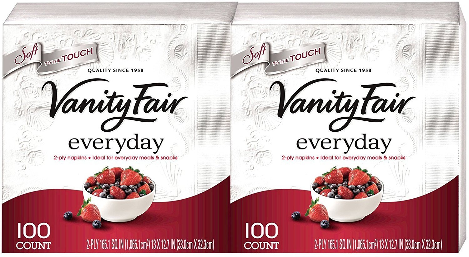 Vanity Fair Everyday Napkins, White - 100 Ct - 2 Pk
